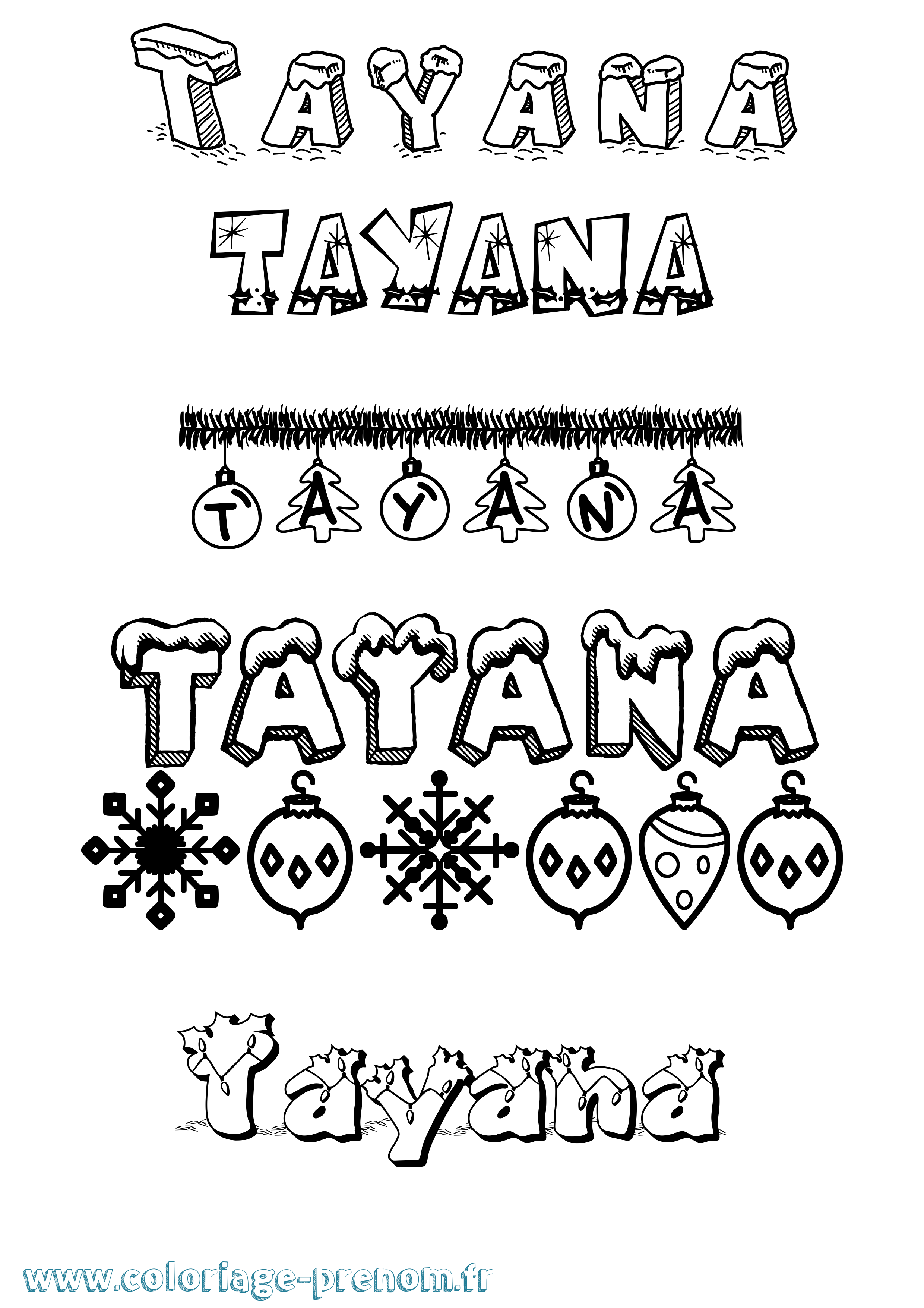 Coloriage prénom Tayana Noël