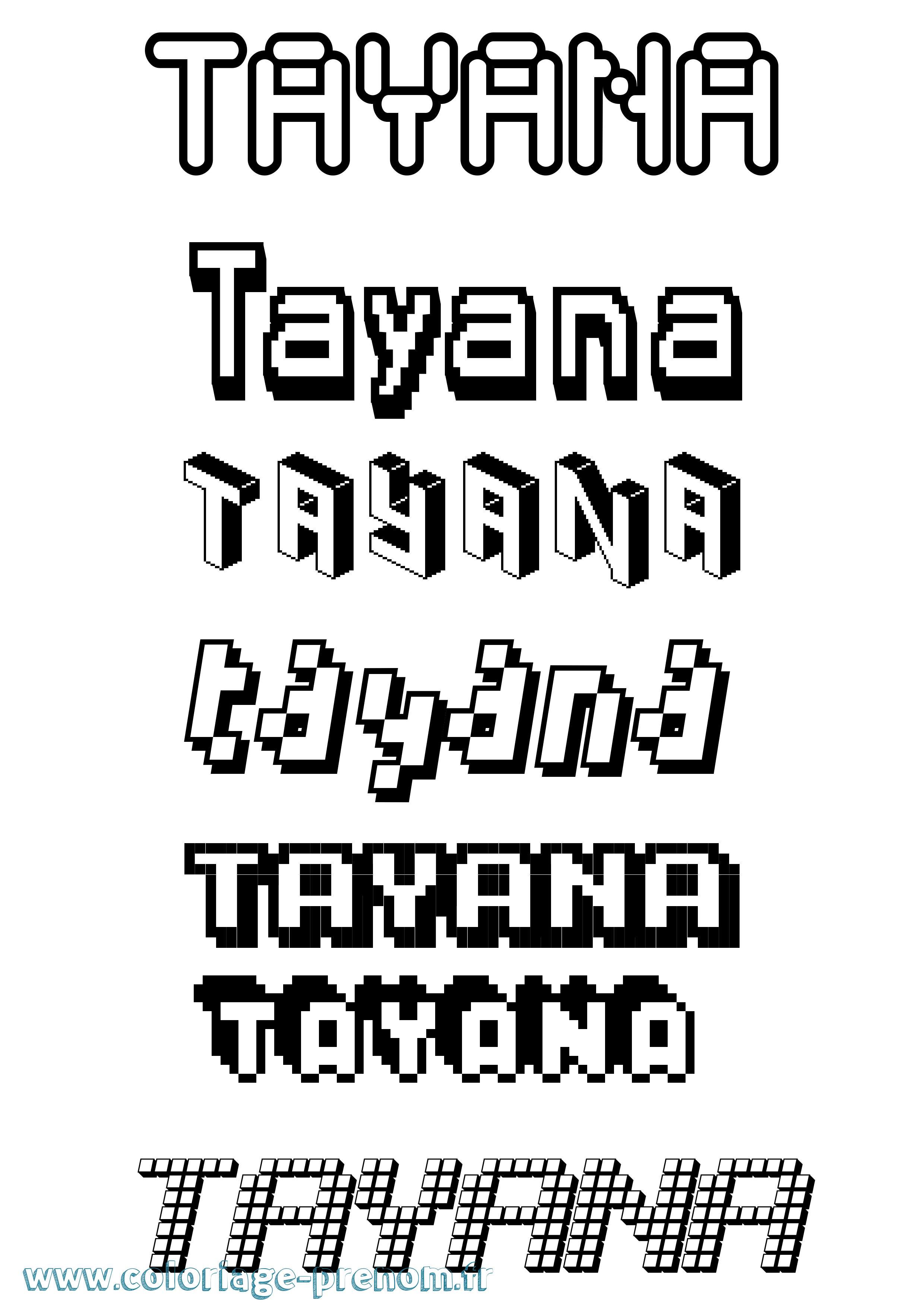 Coloriage prénom Tayana Pixel