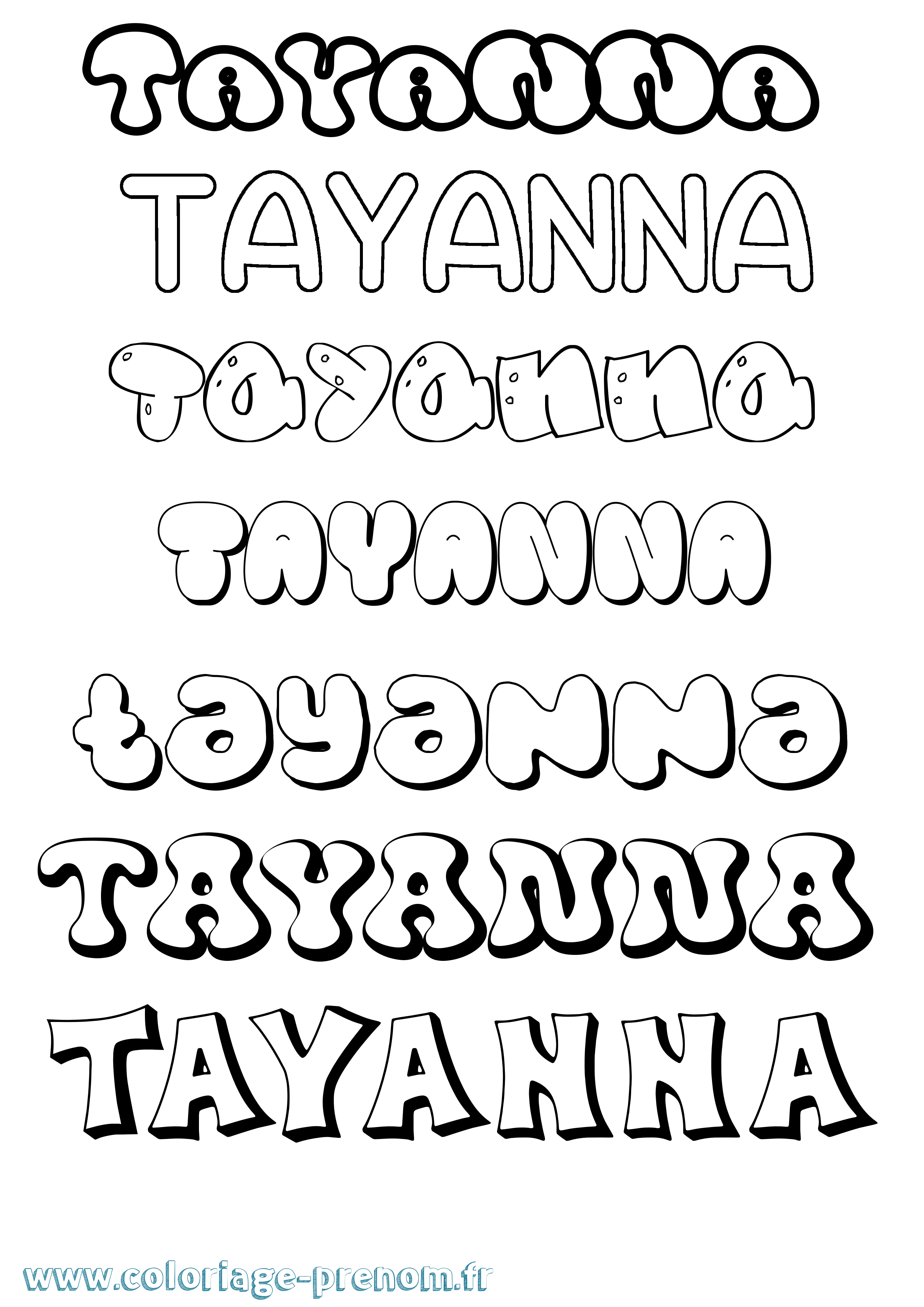 Coloriage prénom Tayanna Bubble