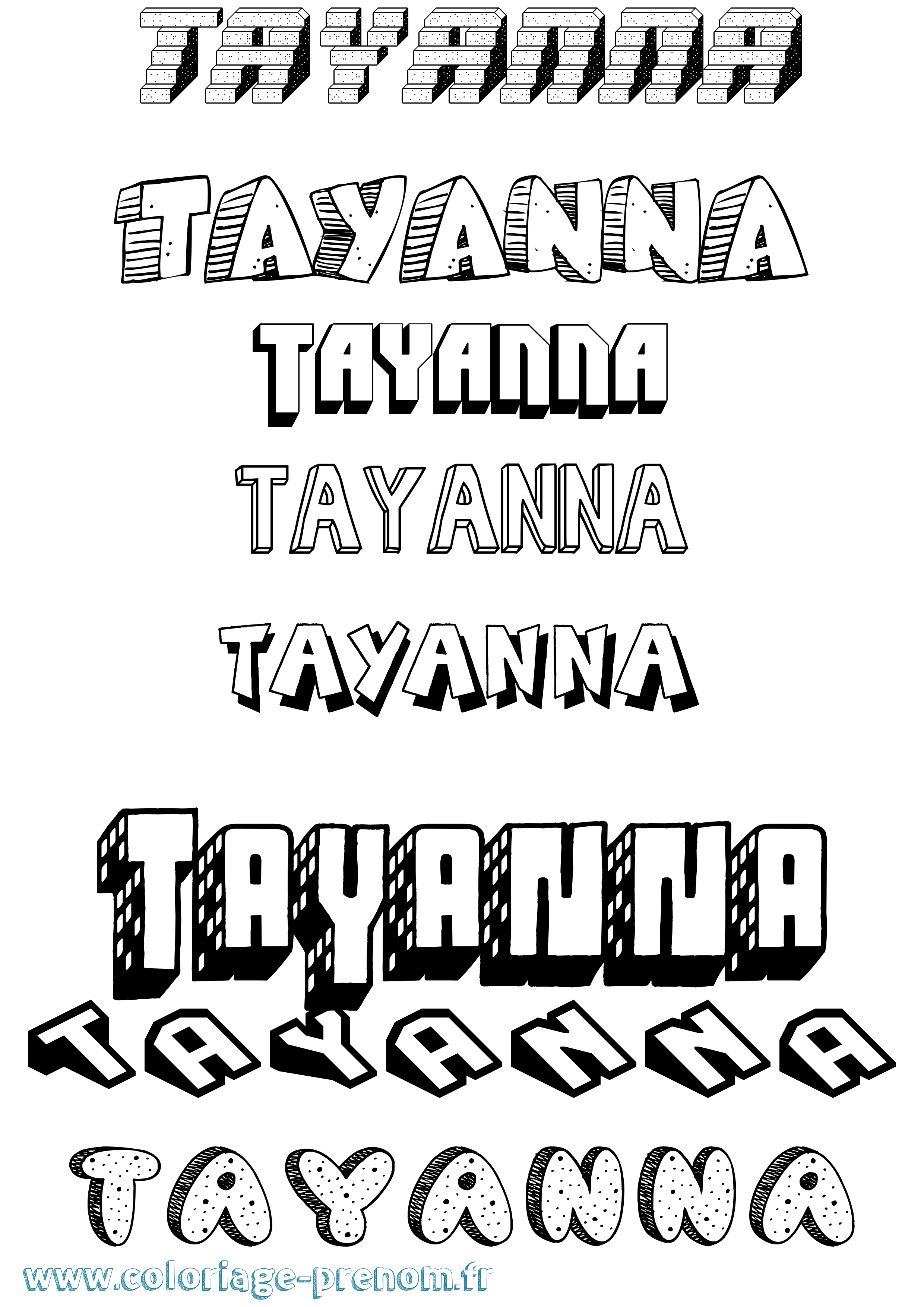 Coloriage prénom Tayanna Effet 3D