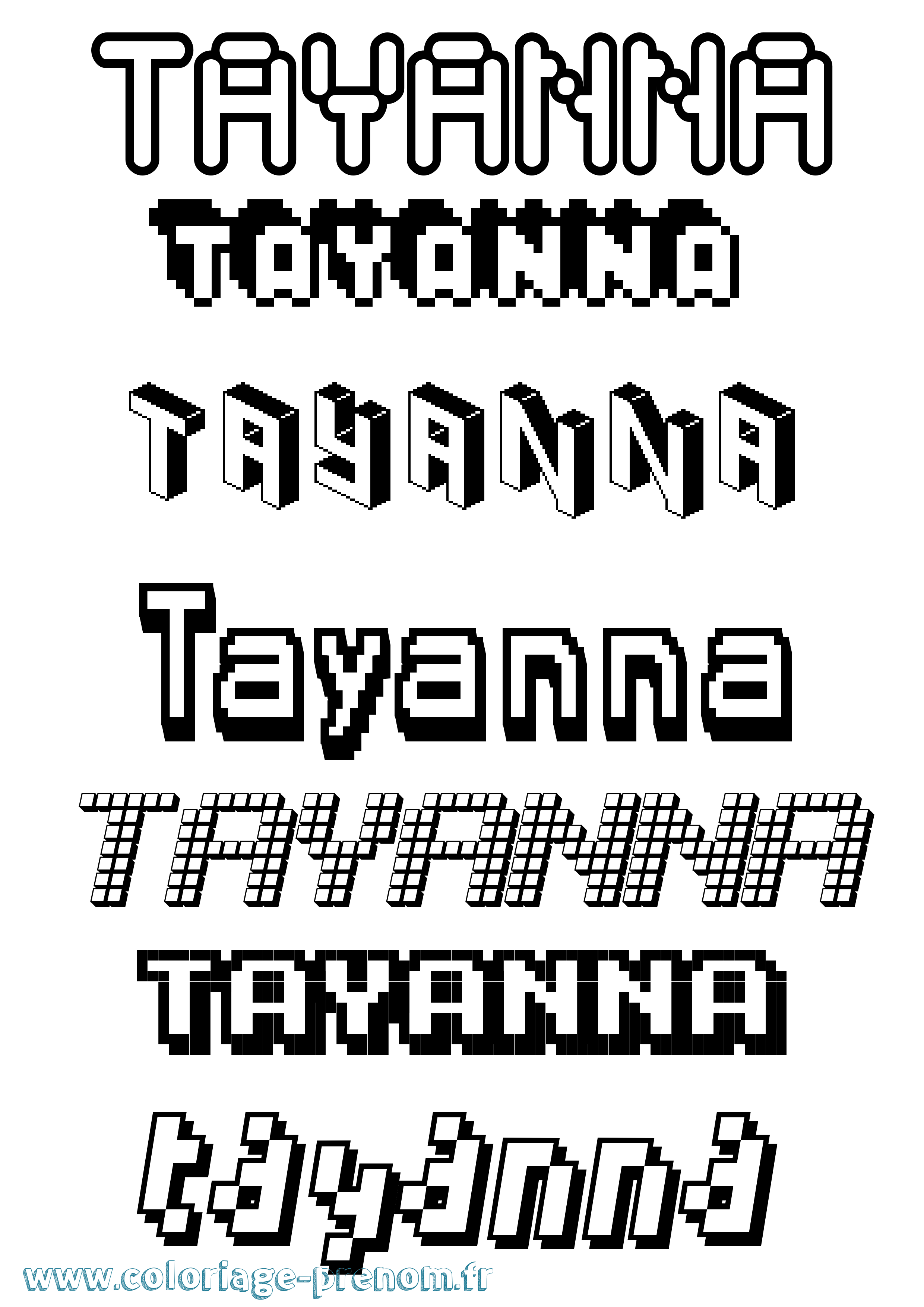 Coloriage prénom Tayanna Pixel