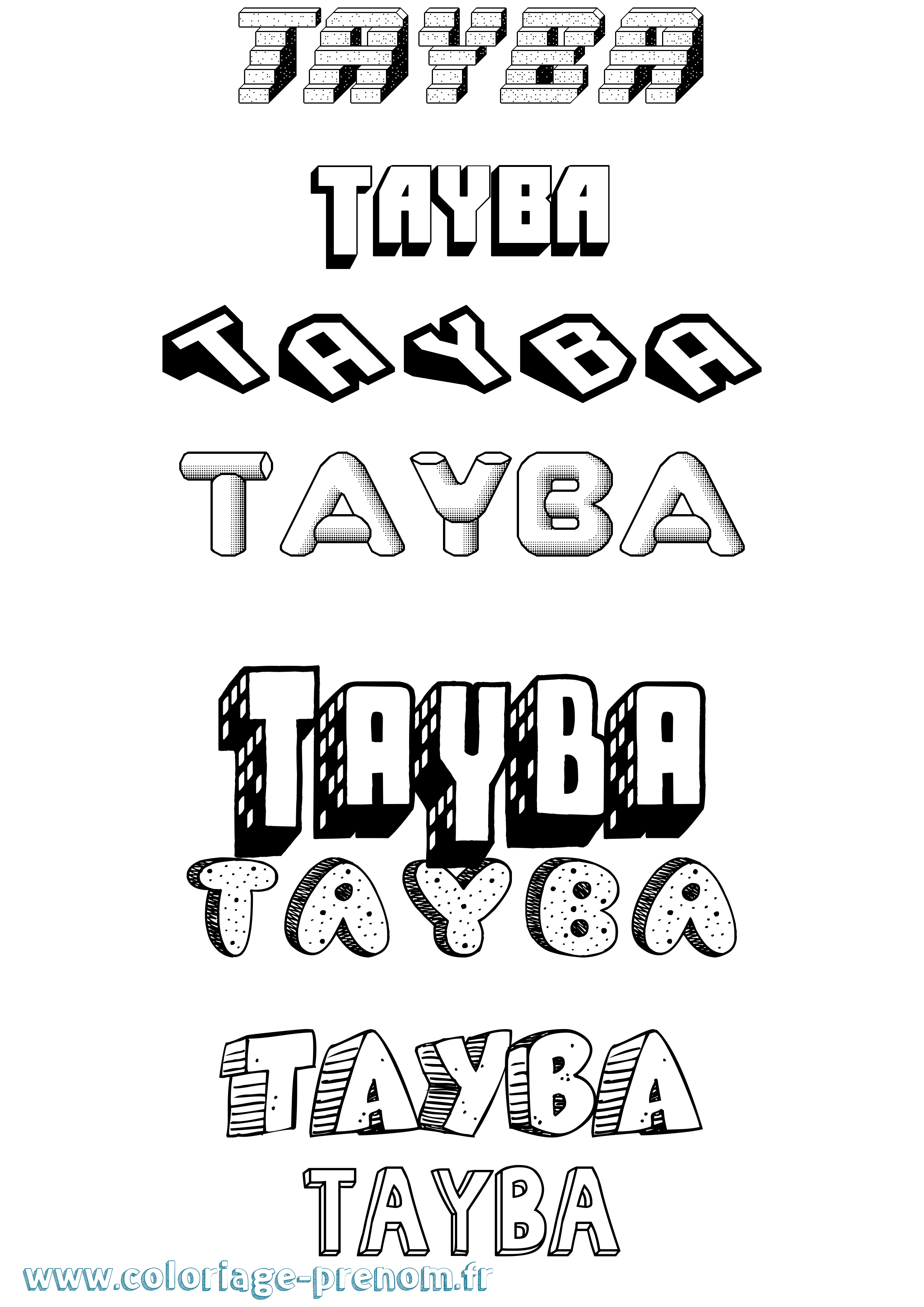 Coloriage prénom Tayba Effet 3D