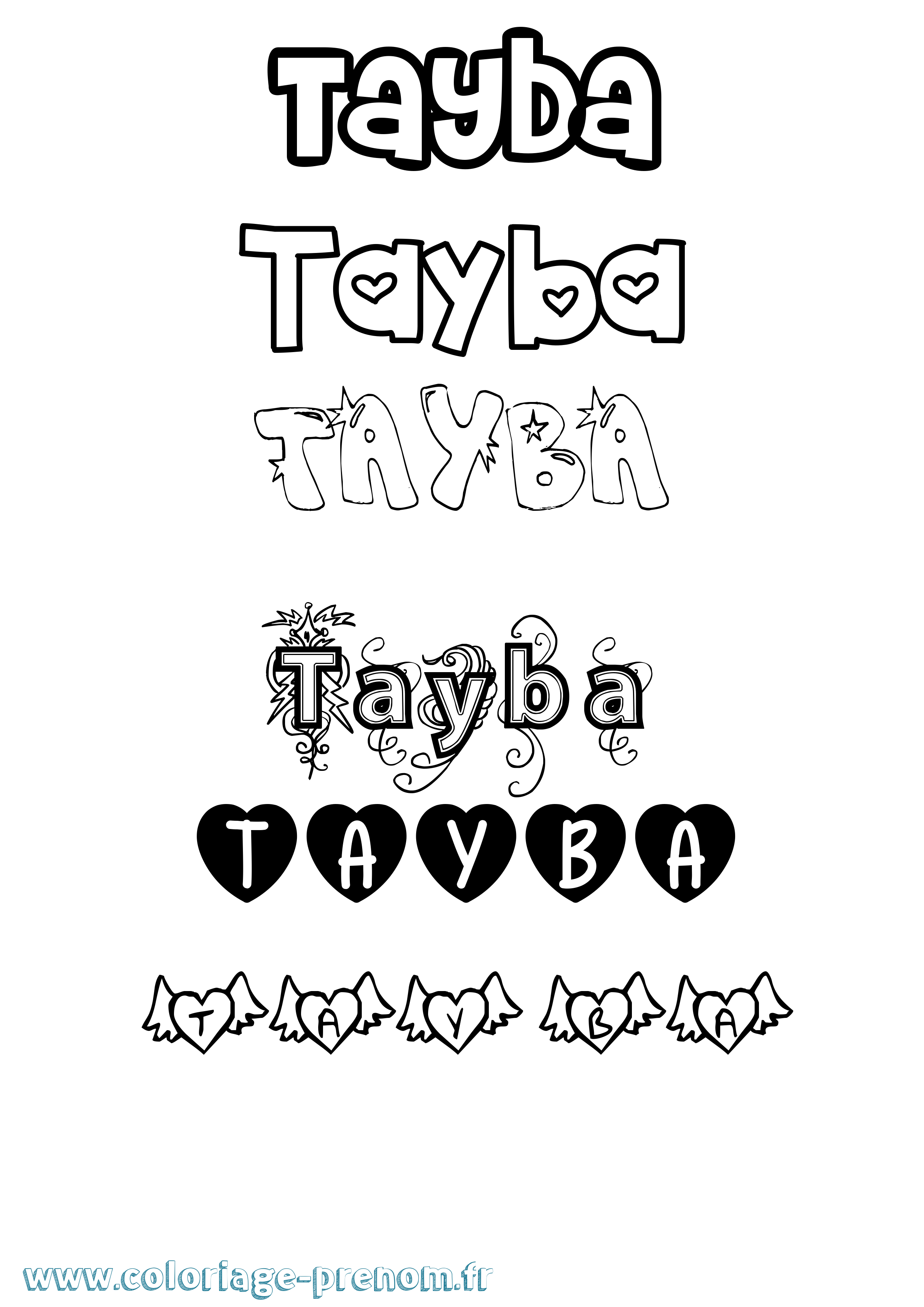 Coloriage prénom Tayba Girly
