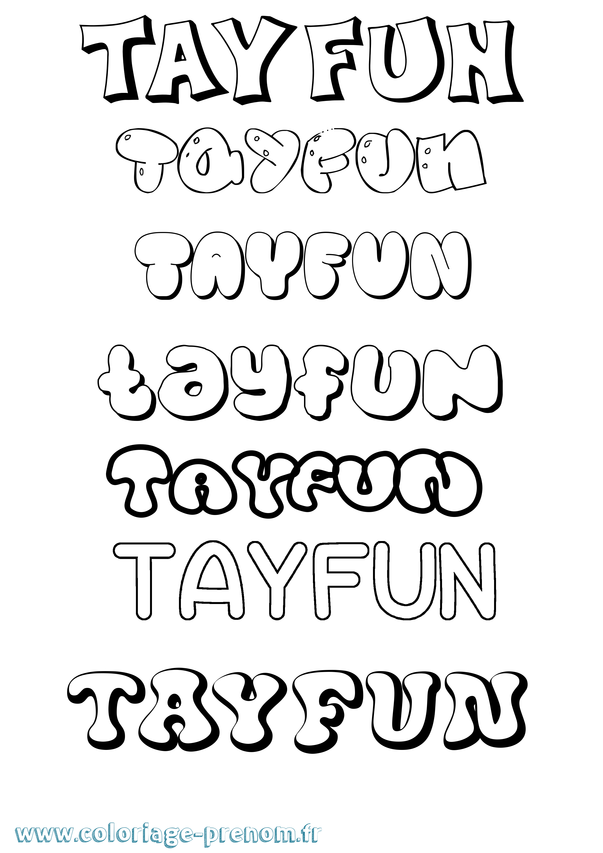 Coloriage prénom Tayfun Bubble