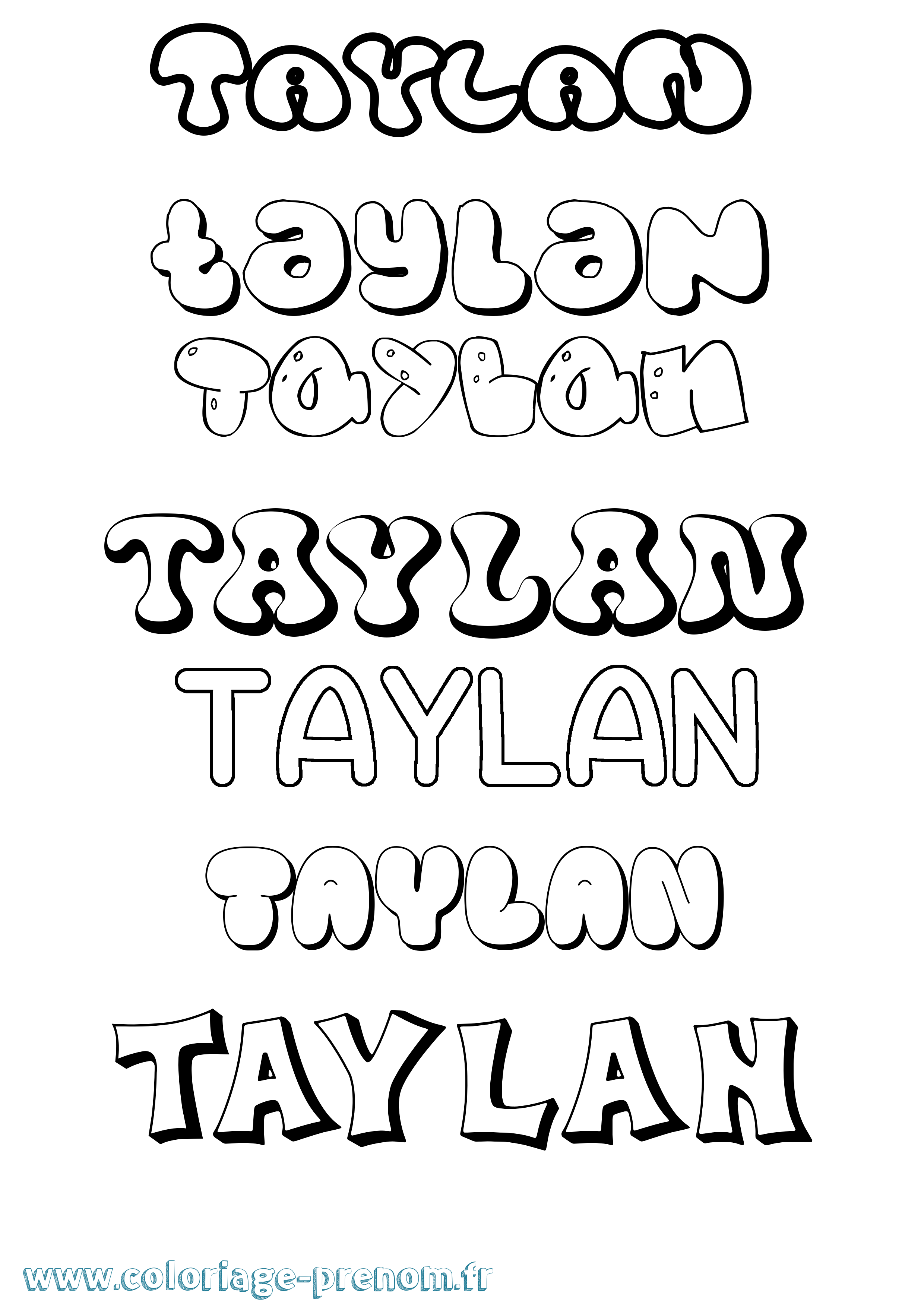 Coloriage prénom Taylan Bubble