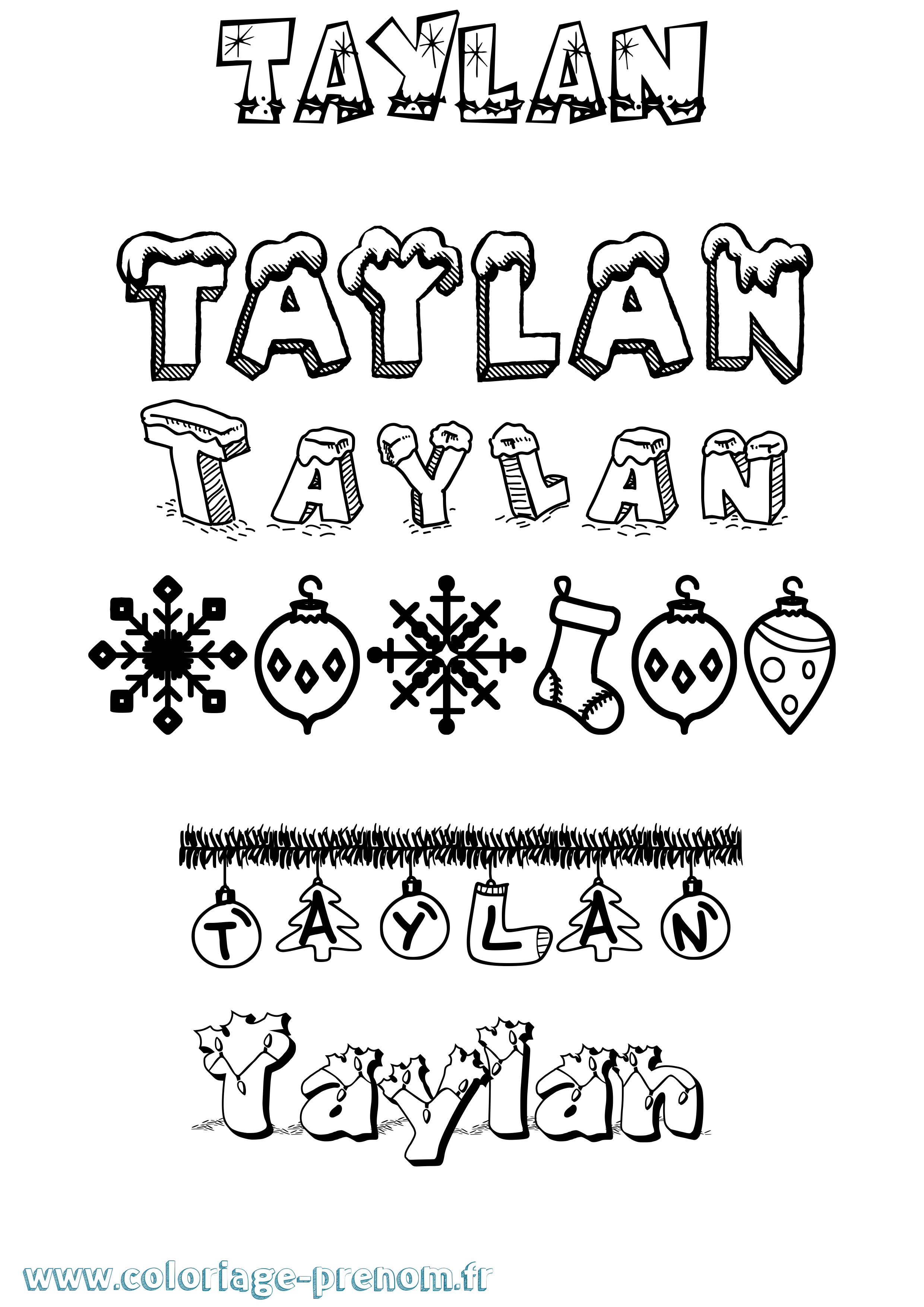 Coloriage prénom Taylan Noël