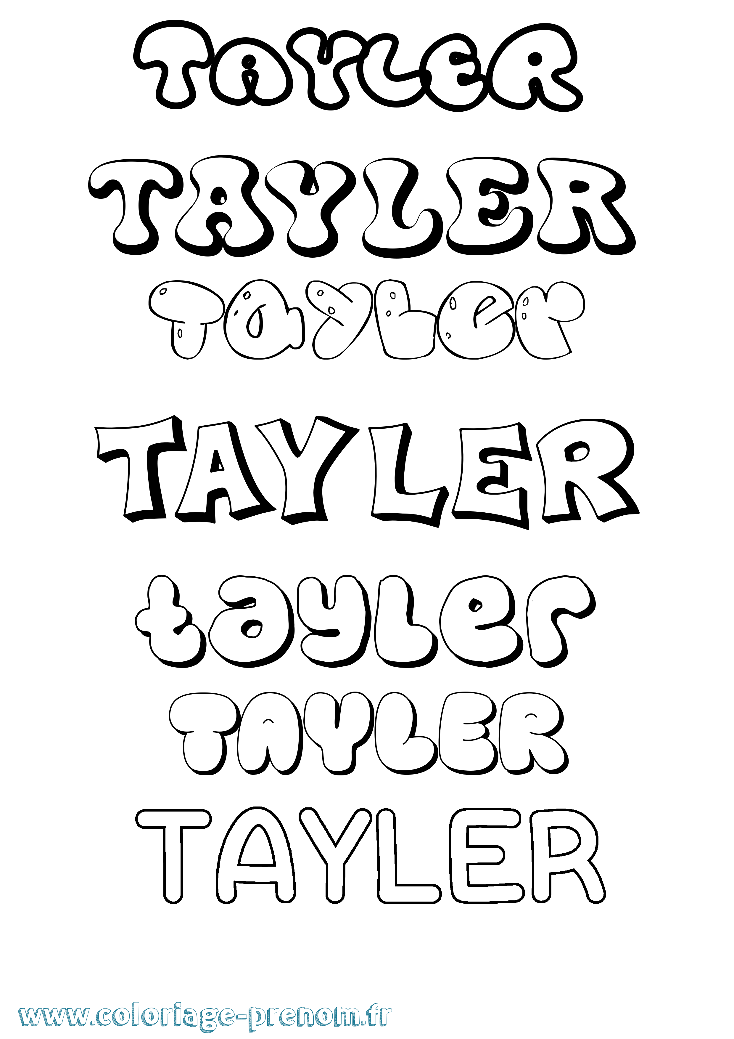Coloriage prénom Tayler Bubble