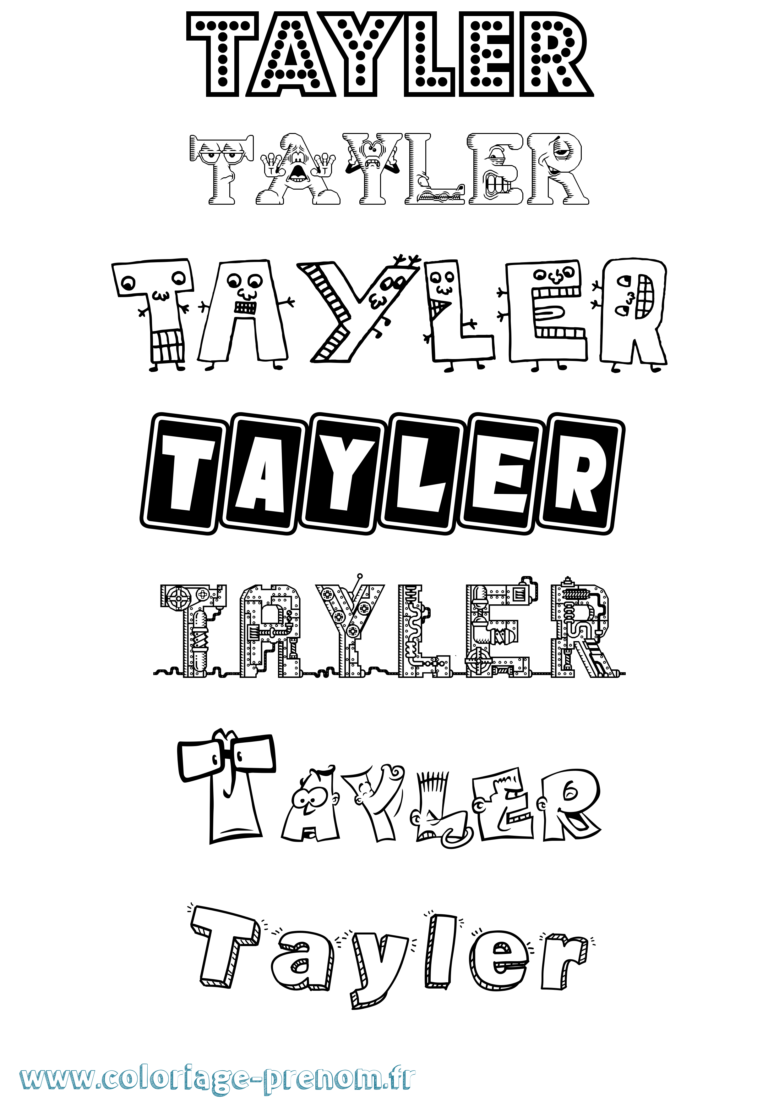 Coloriage prénom Tayler Fun