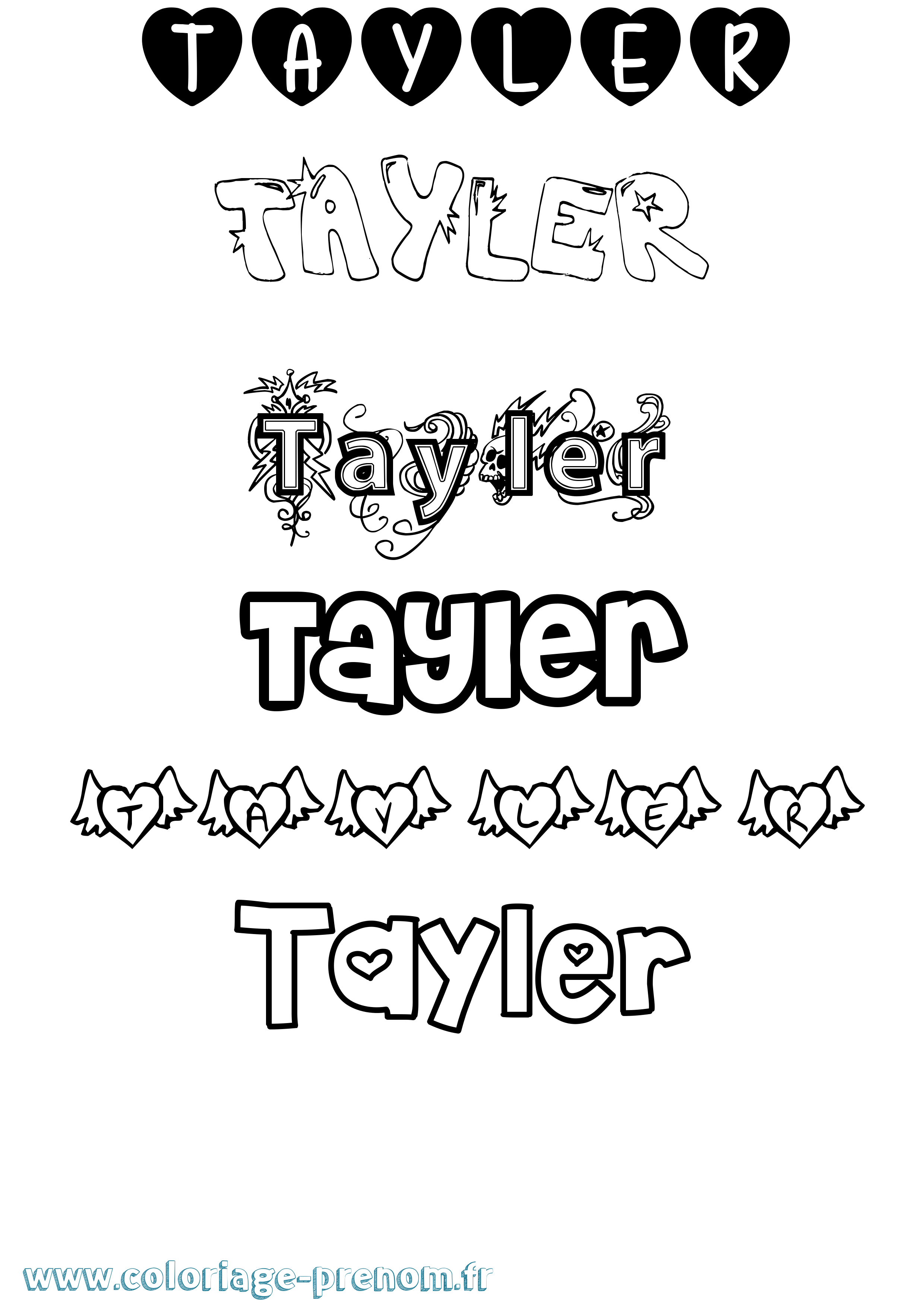 Coloriage prénom Tayler Girly