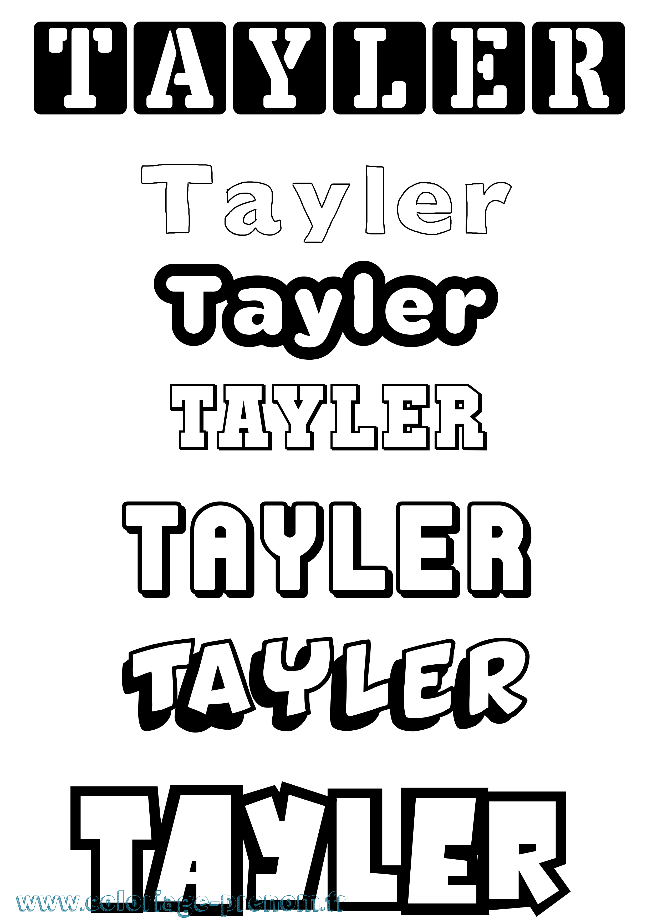 Coloriage prénom Tayler Simple