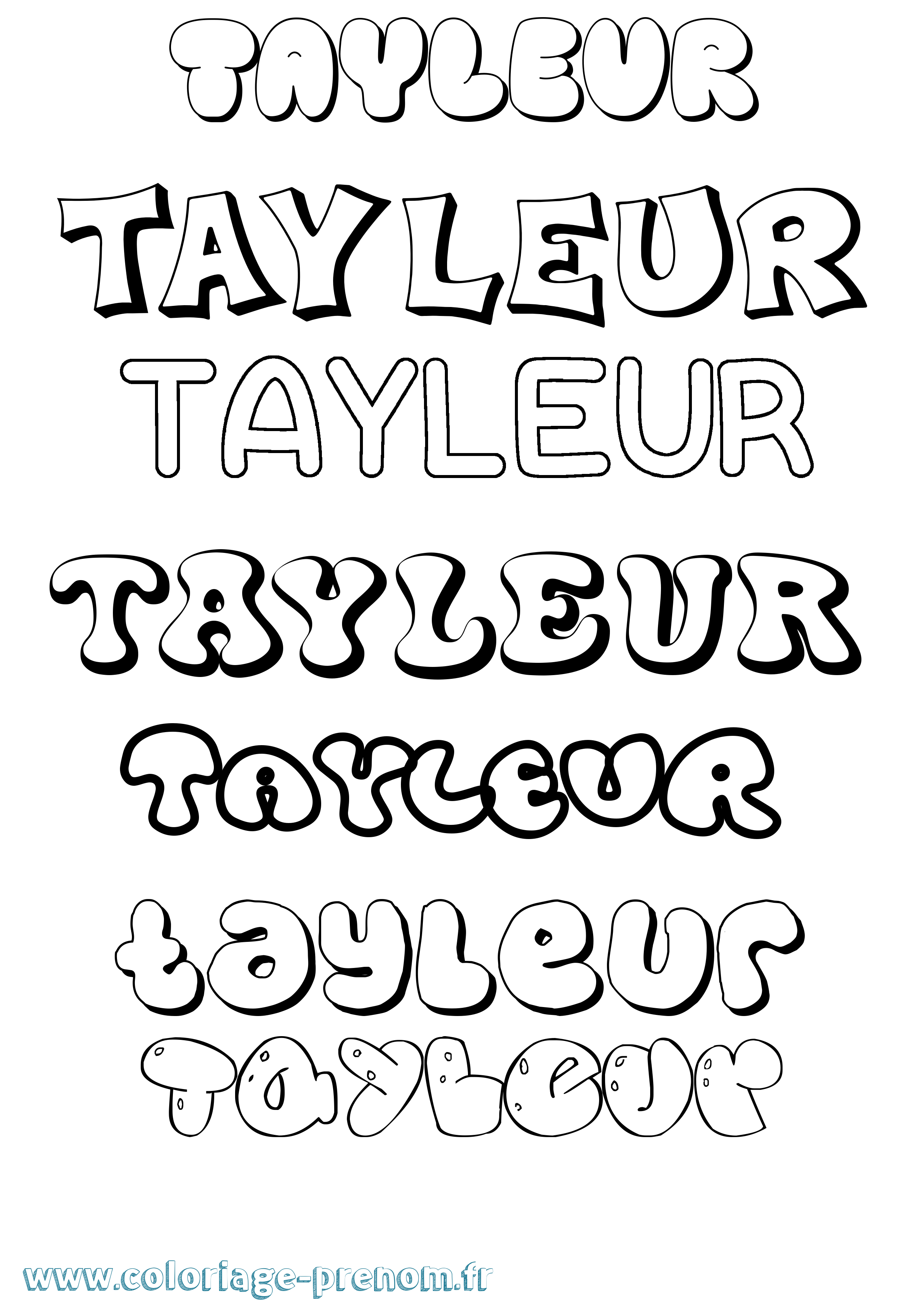 Coloriage prénom Tayleur Bubble