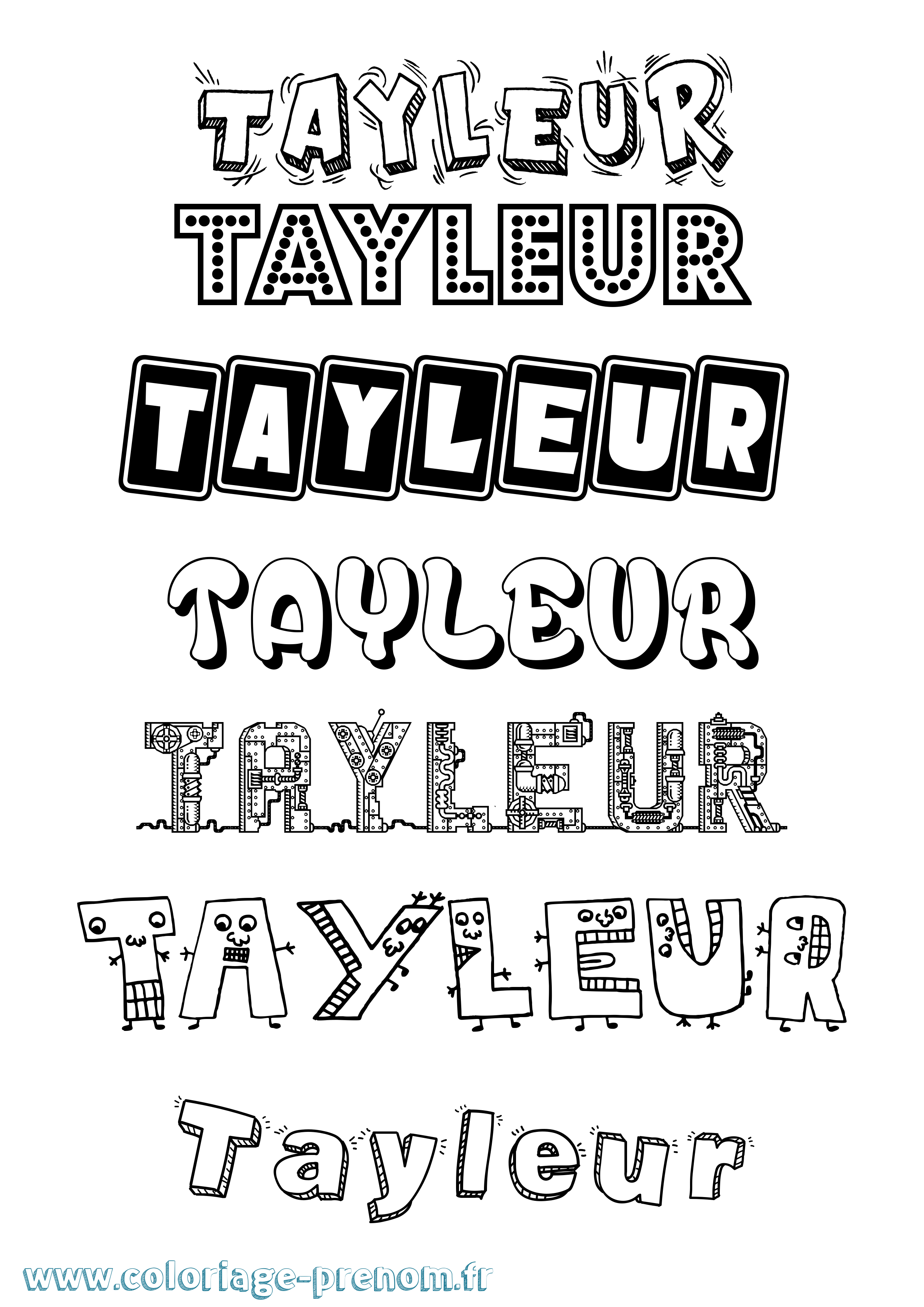 Coloriage prénom Tayleur Fun