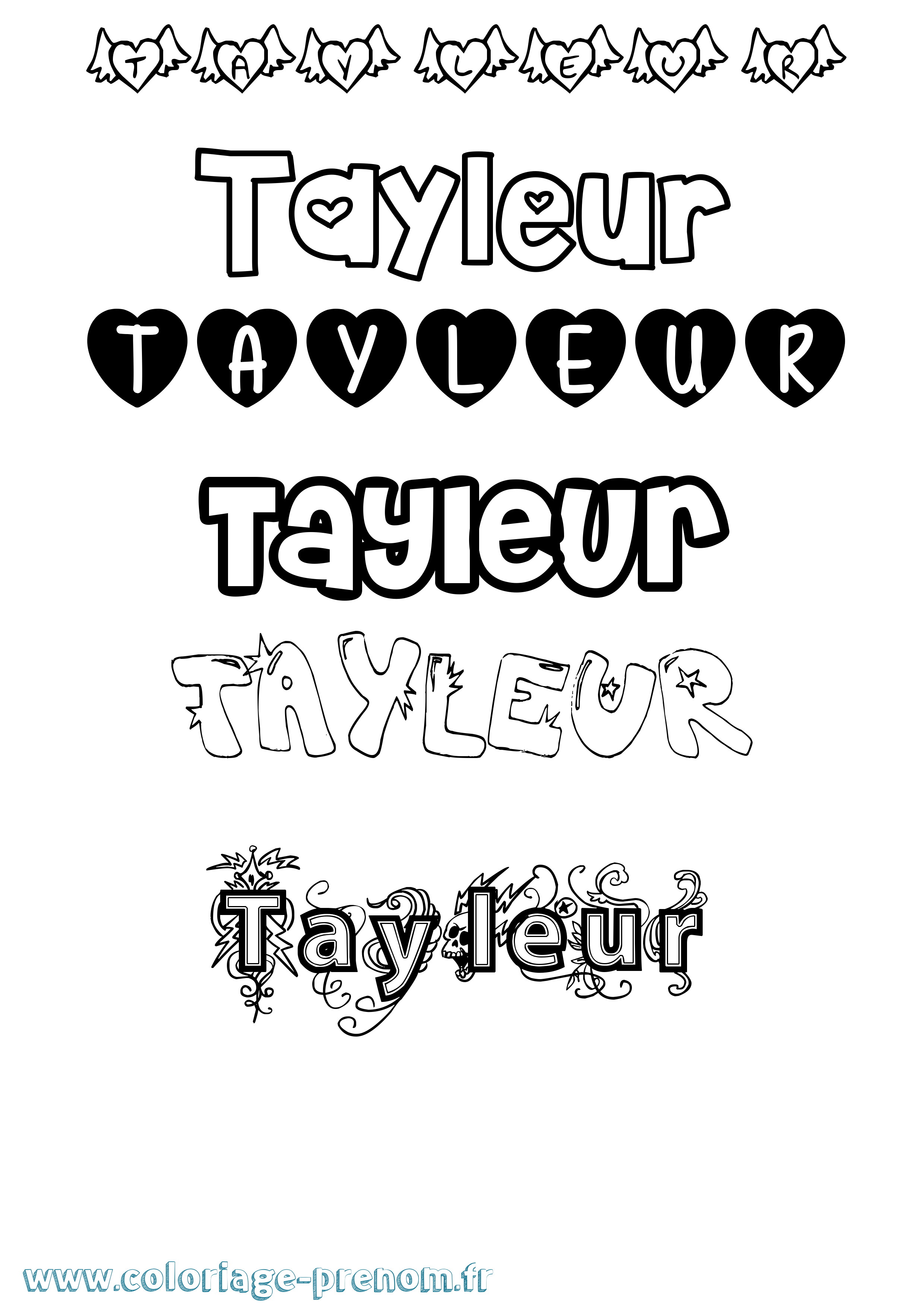 Coloriage prénom Tayleur Girly