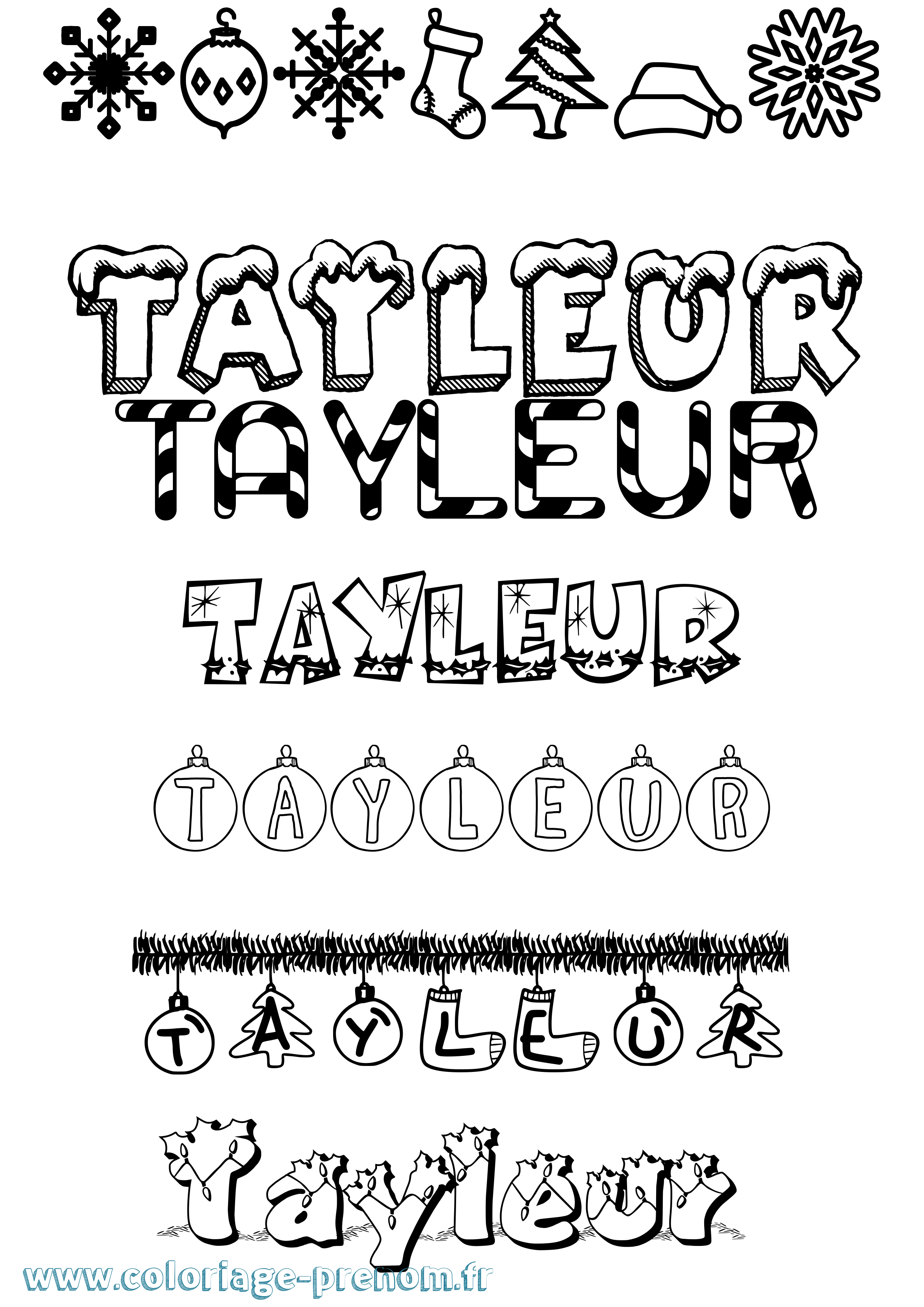 Coloriage prénom Tayleur Noël