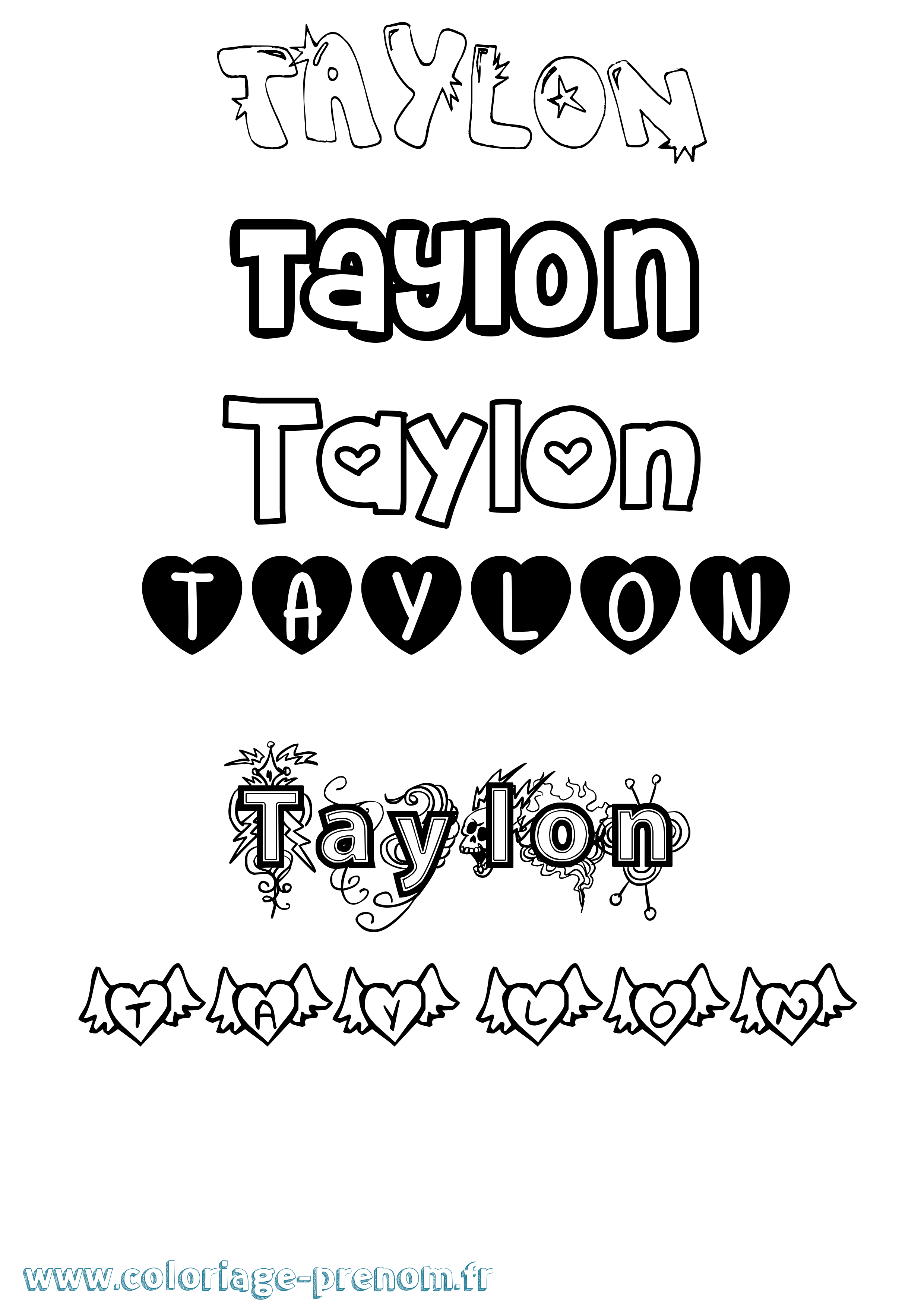 Coloriage prénom Taylon Girly