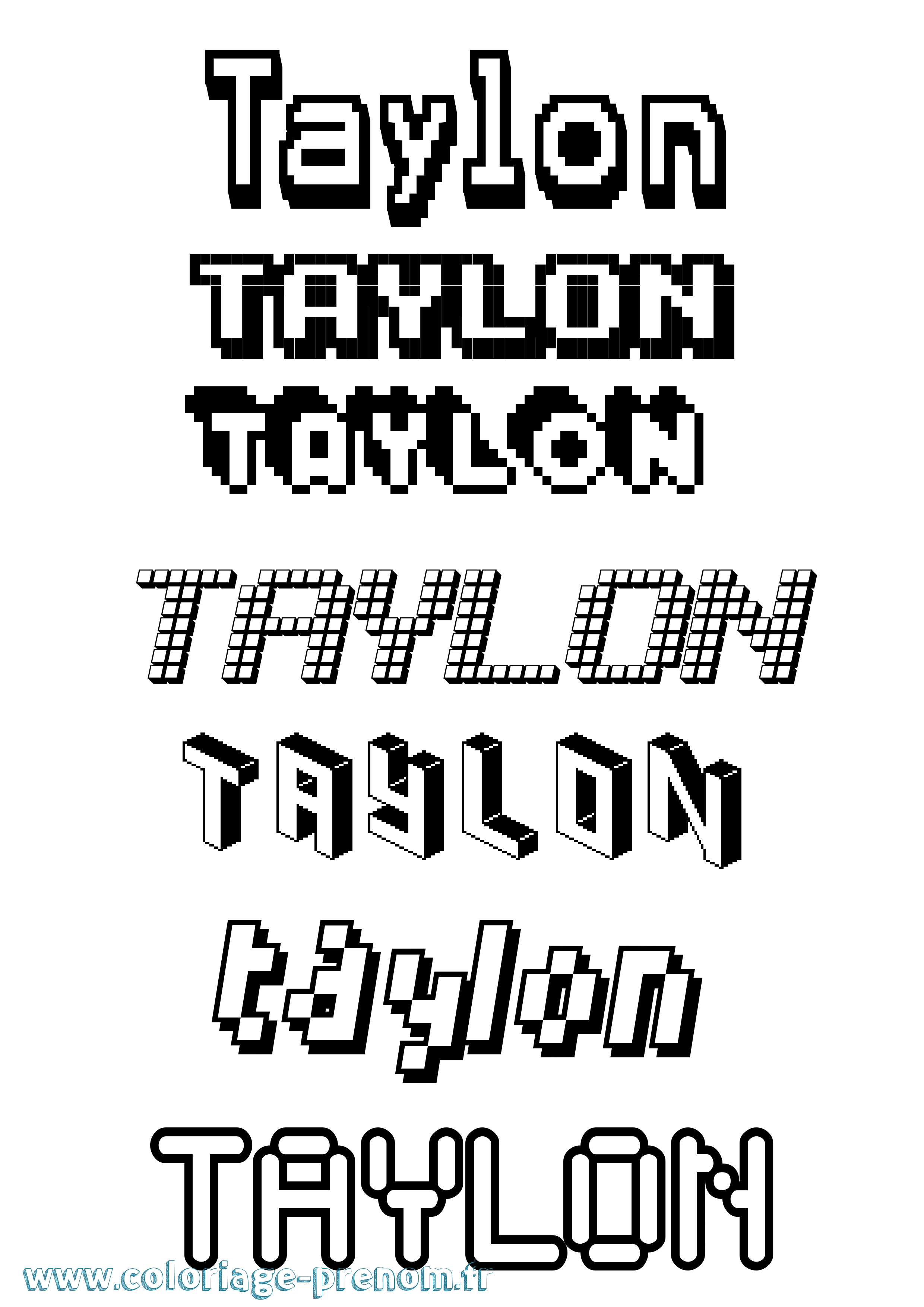 Coloriage prénom Taylon Pixel