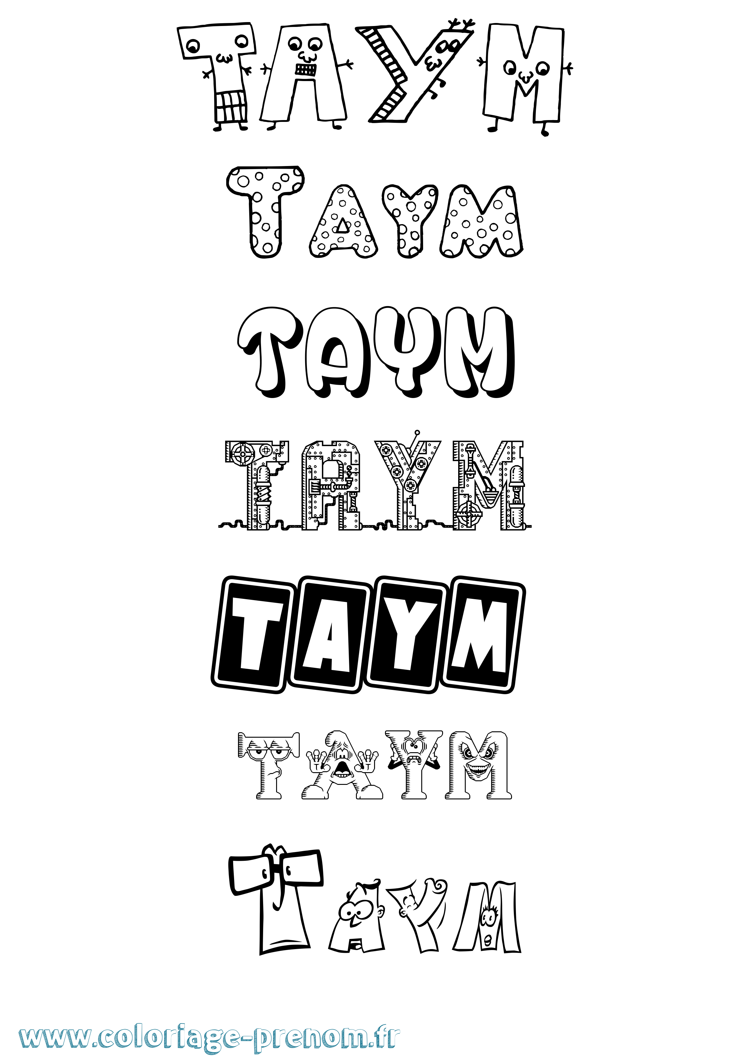 Coloriage prénom Taym Fun