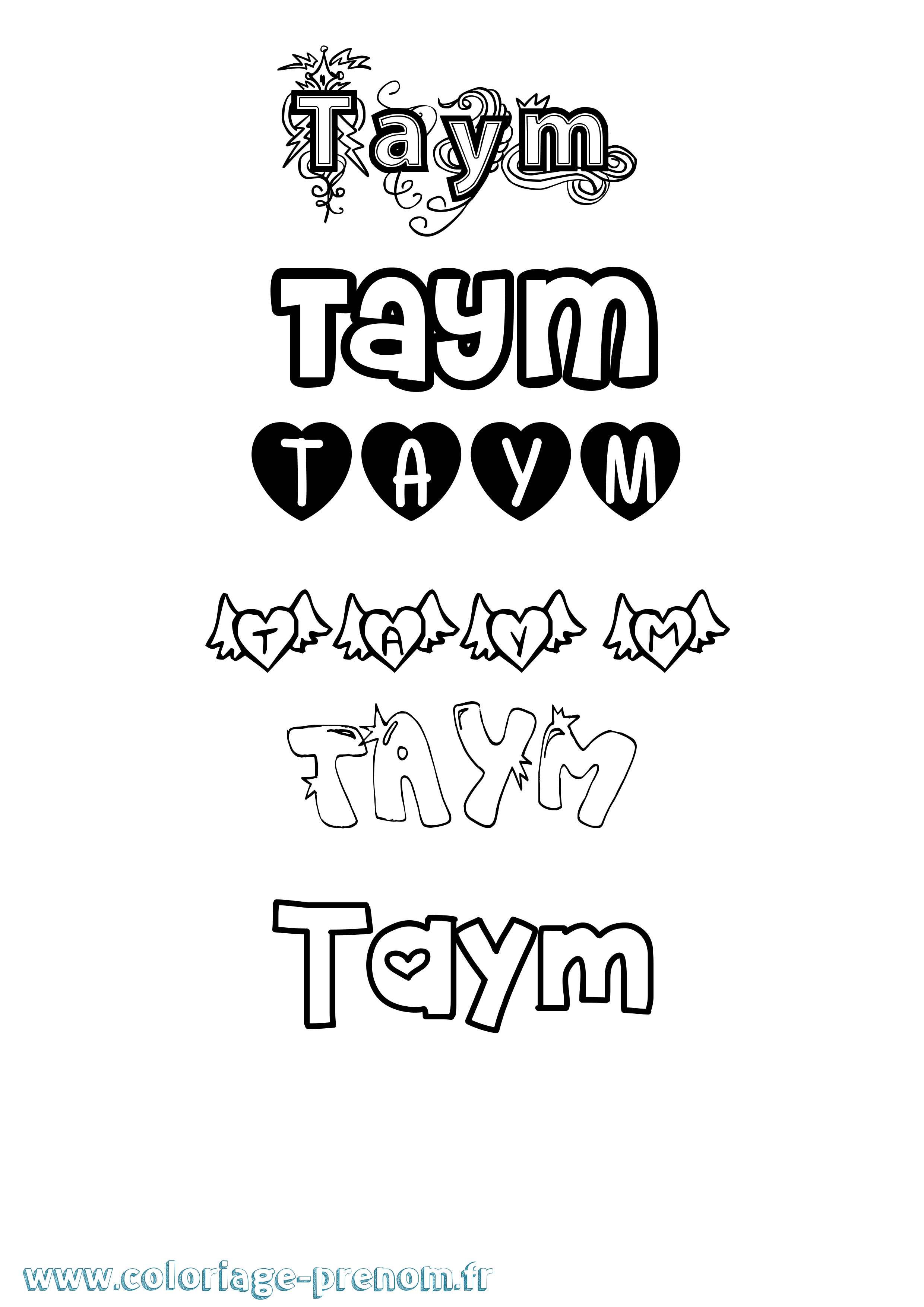 Coloriage prénom Taym Girly