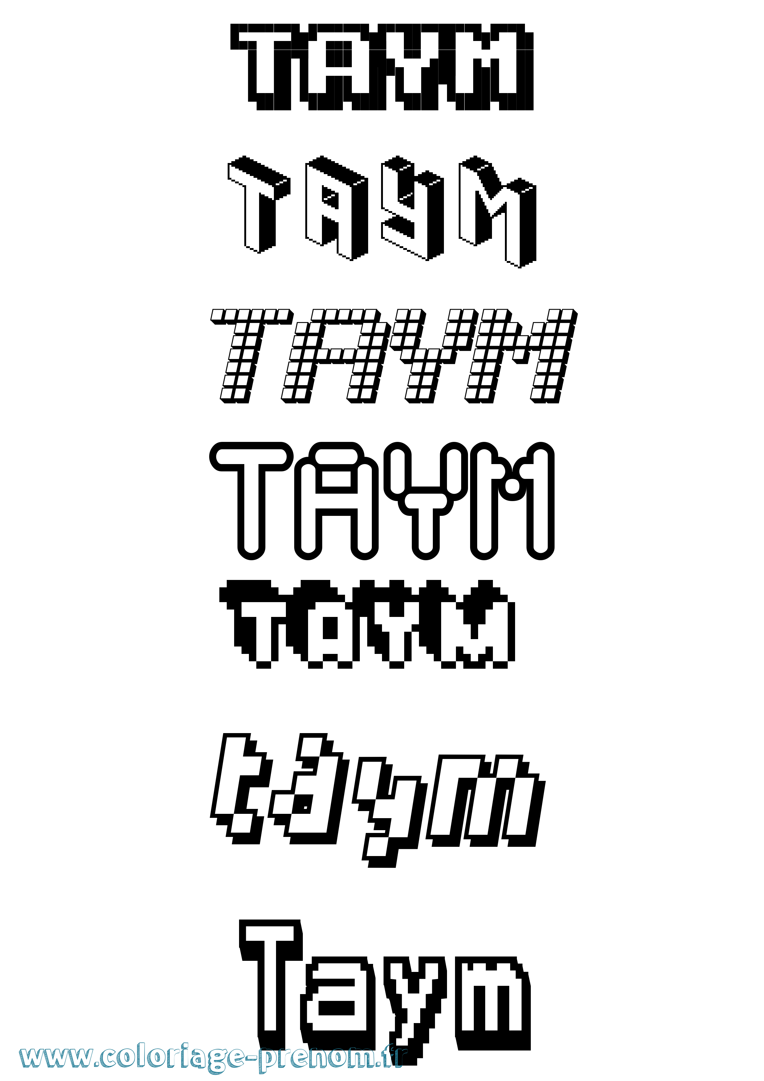 Coloriage prénom Taym Pixel