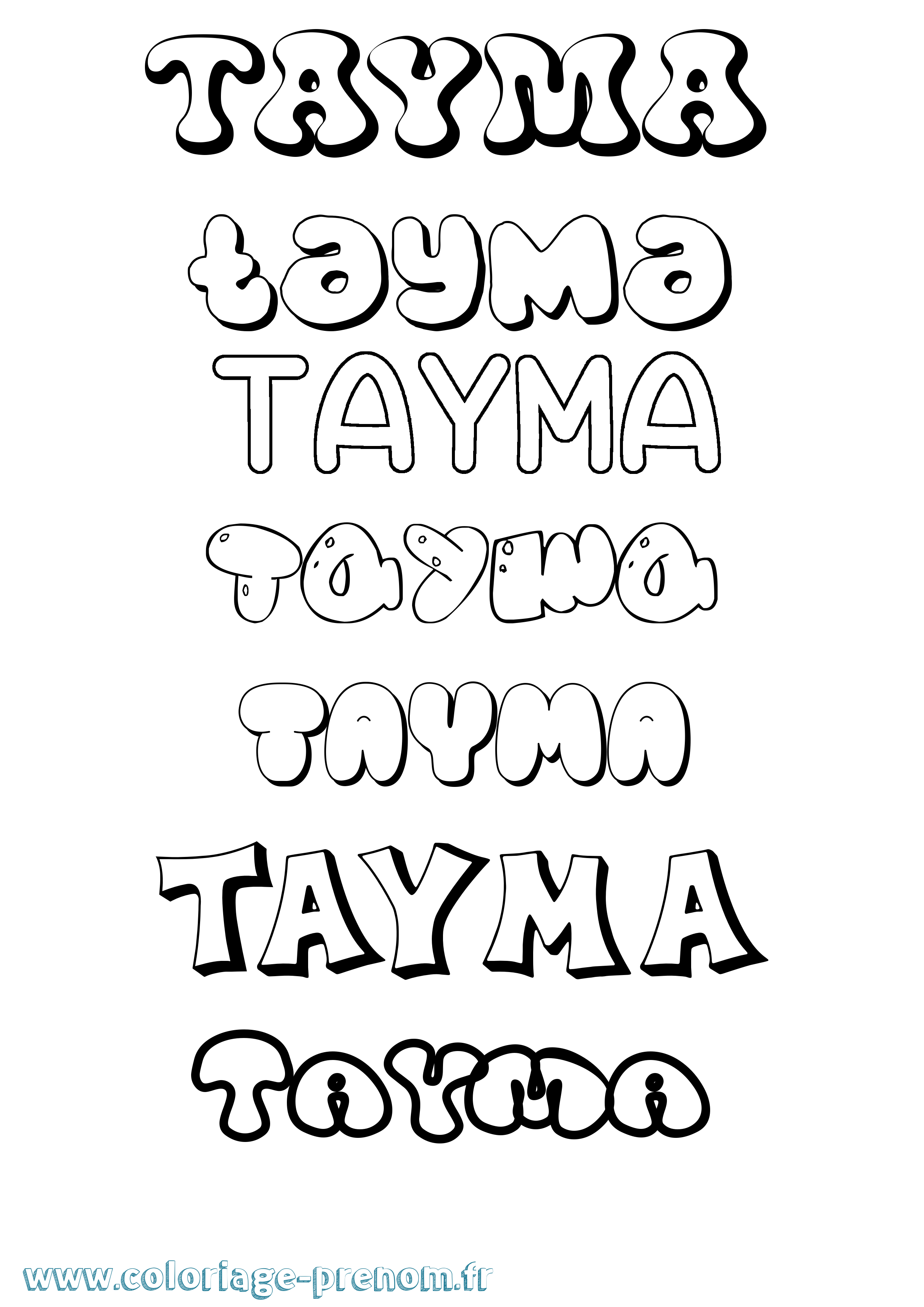 Coloriage prénom Tayma Bubble
