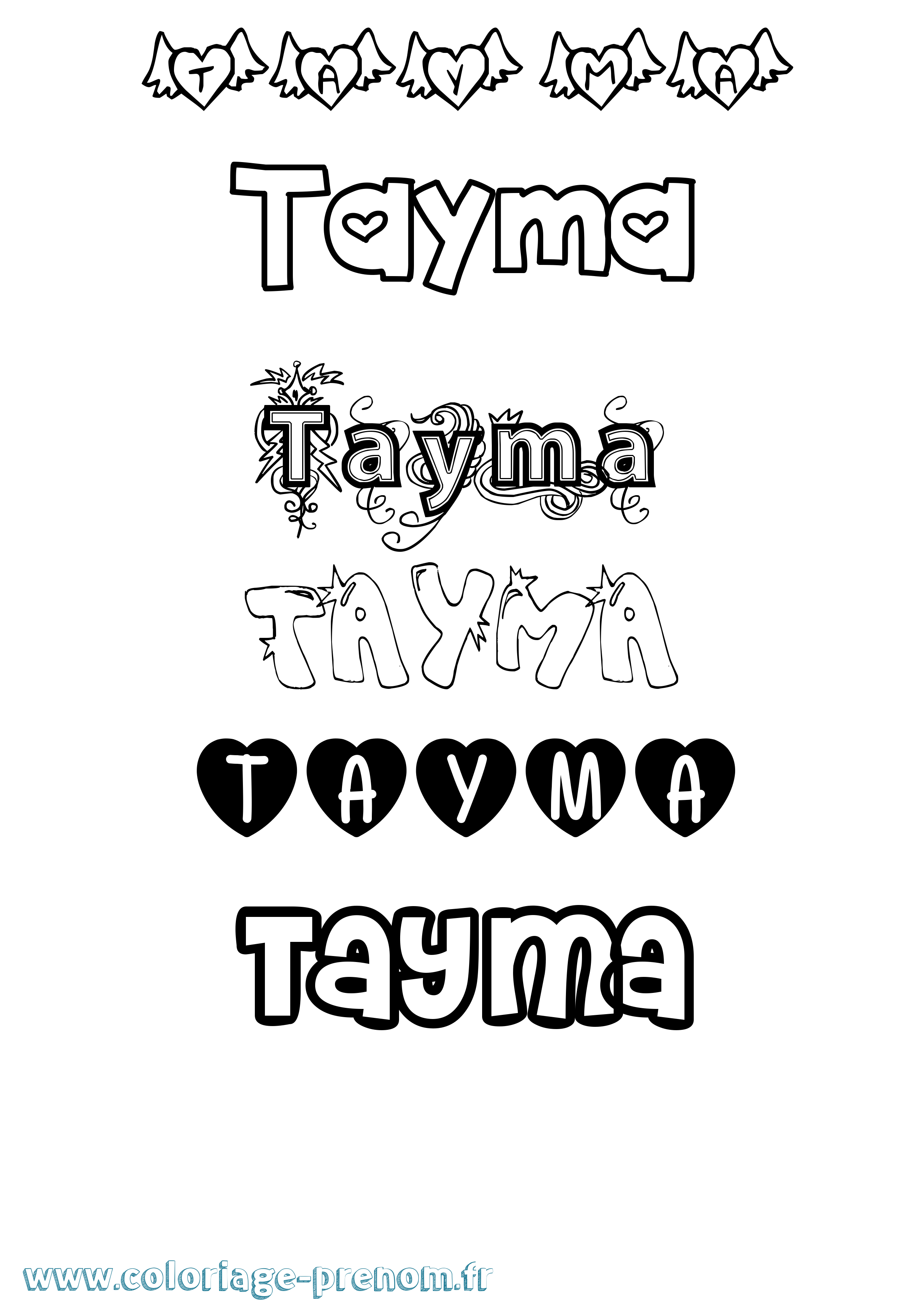 Coloriage prénom Tayma Girly