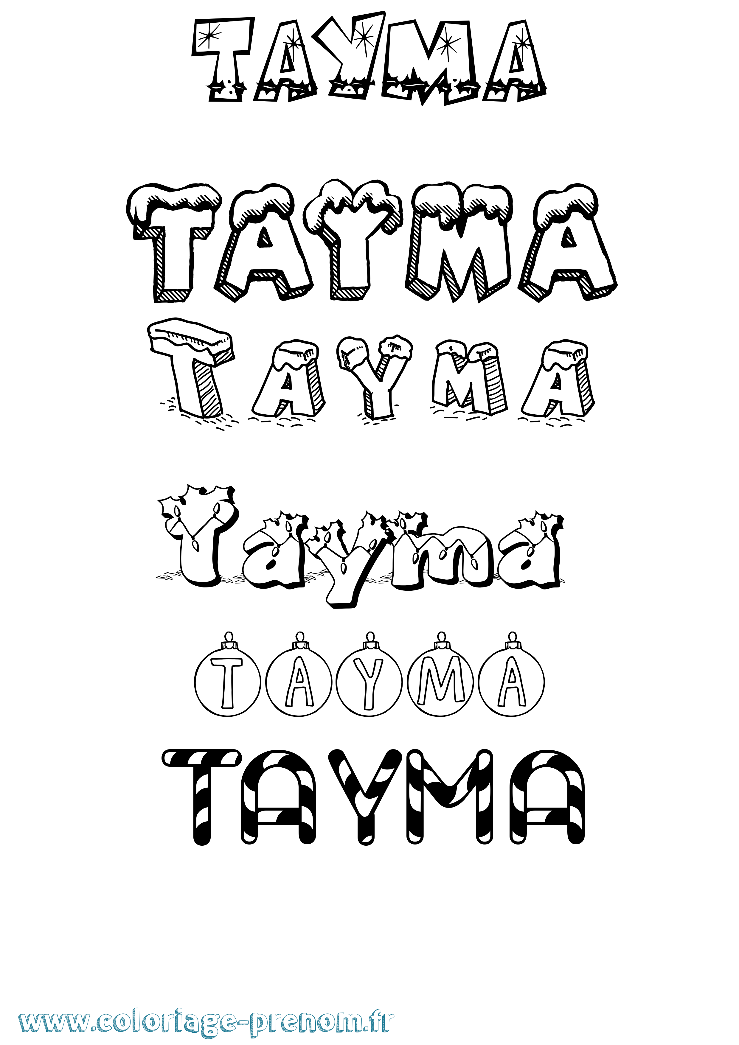 Coloriage prénom Tayma Noël
