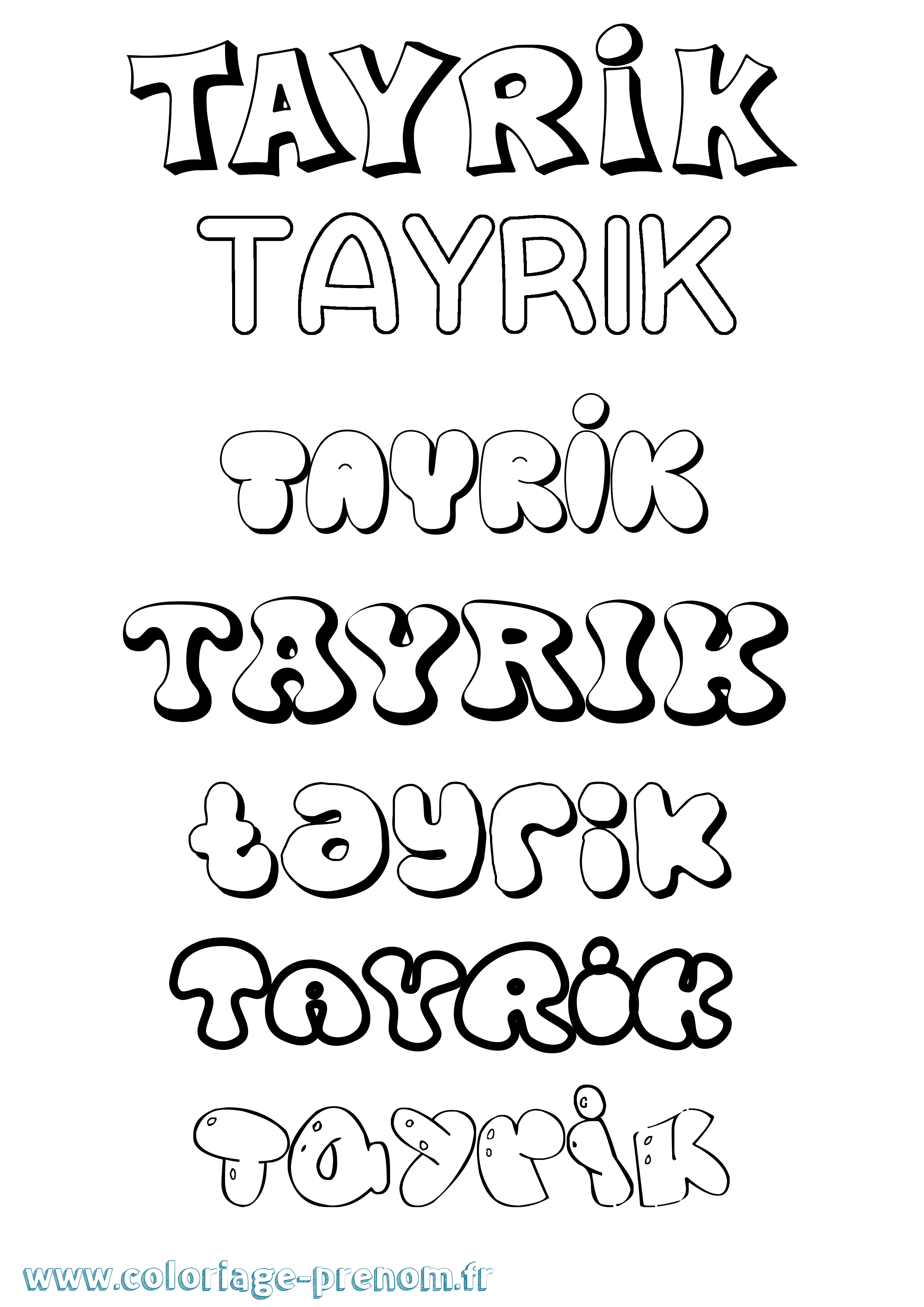Coloriage prénom Tayrik Bubble