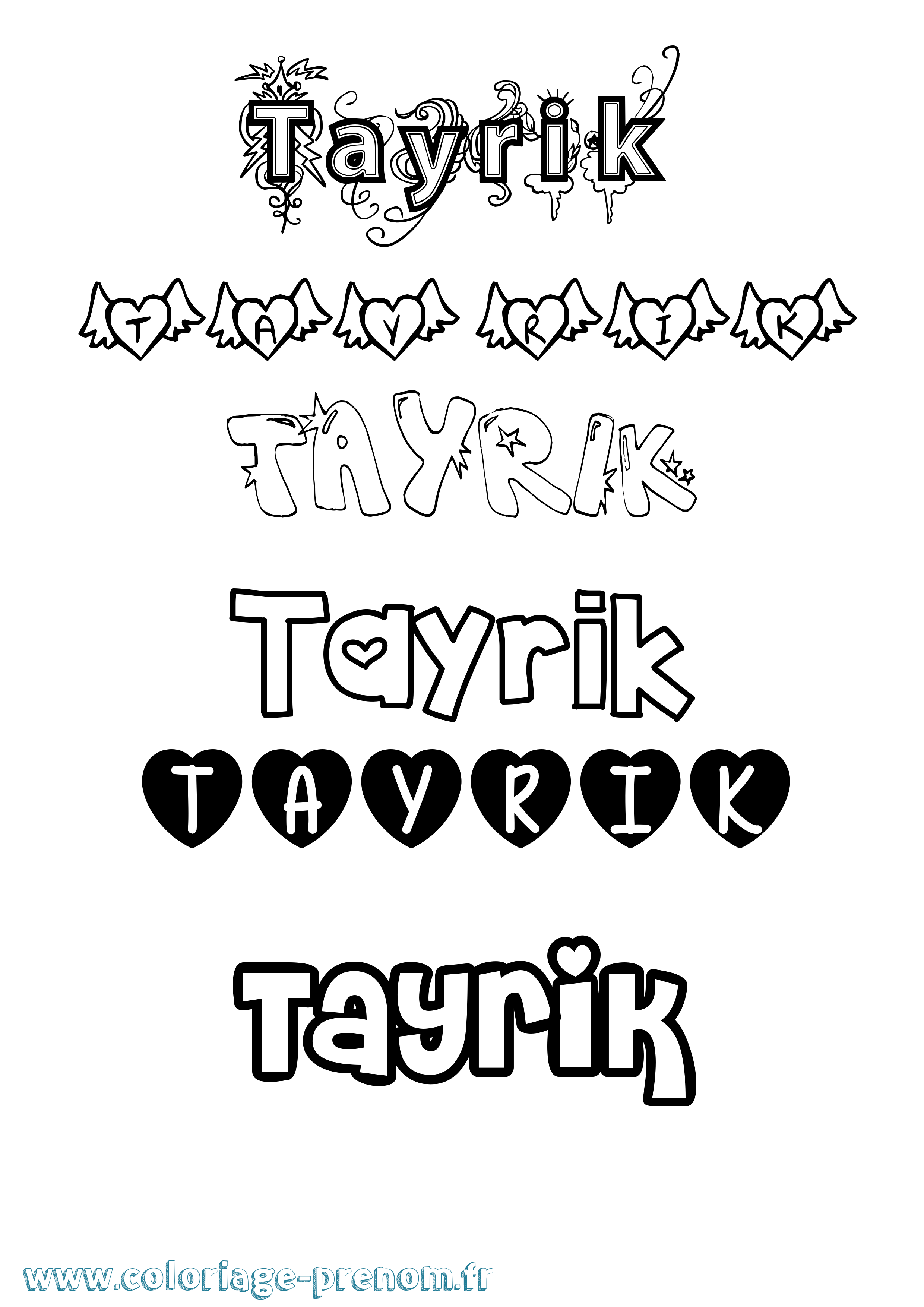 Coloriage prénom Tayrik Girly