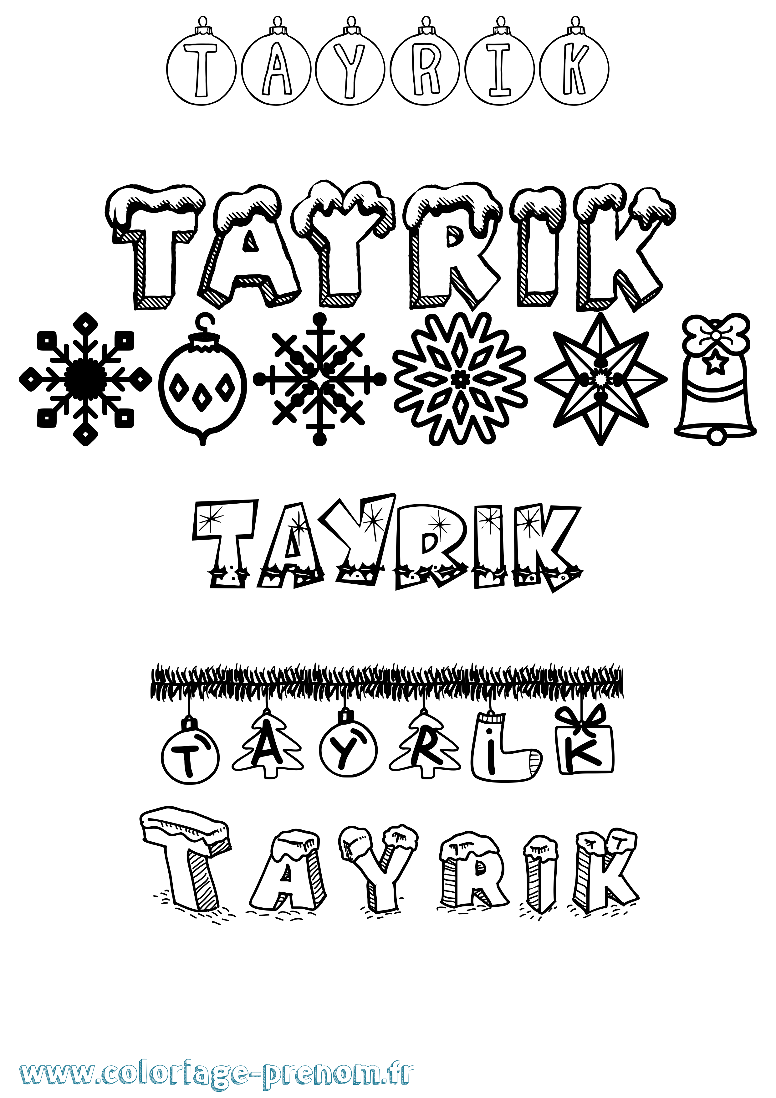 Coloriage prénom Tayrik Noël