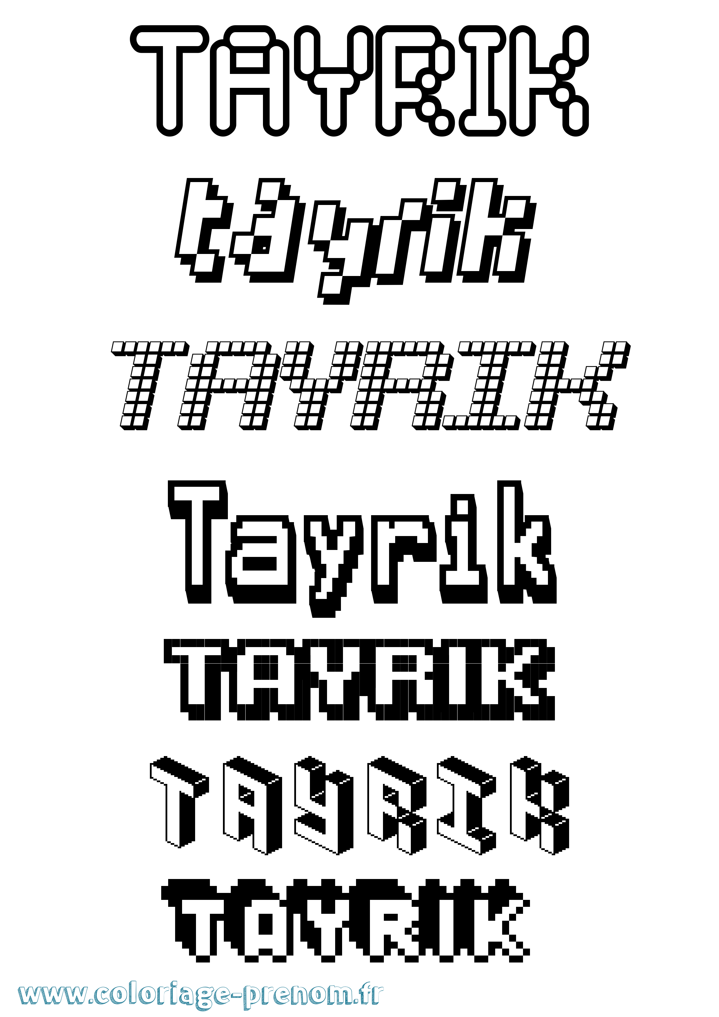 Coloriage prénom Tayrik Pixel