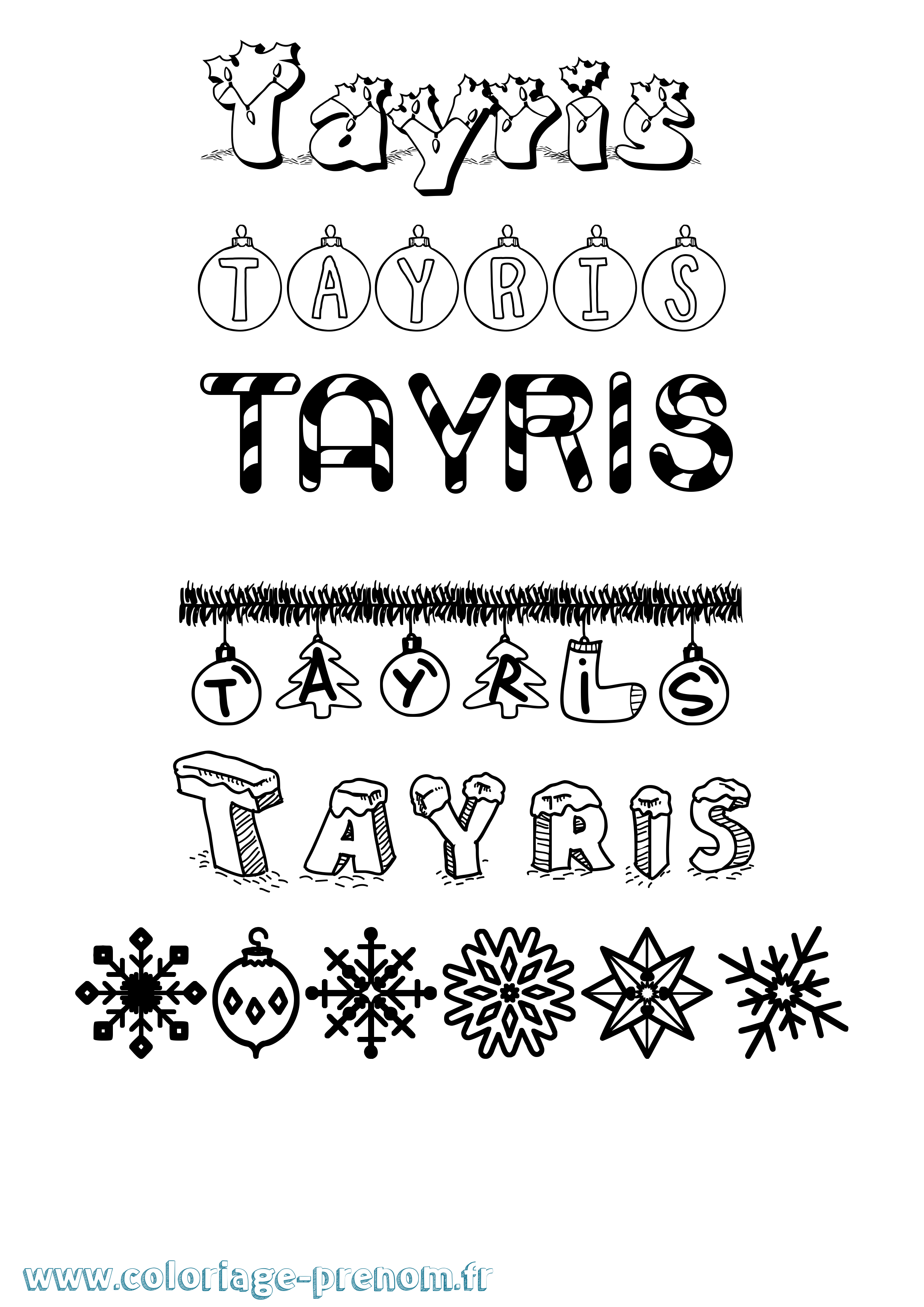Coloriage prénom Tayris Noël