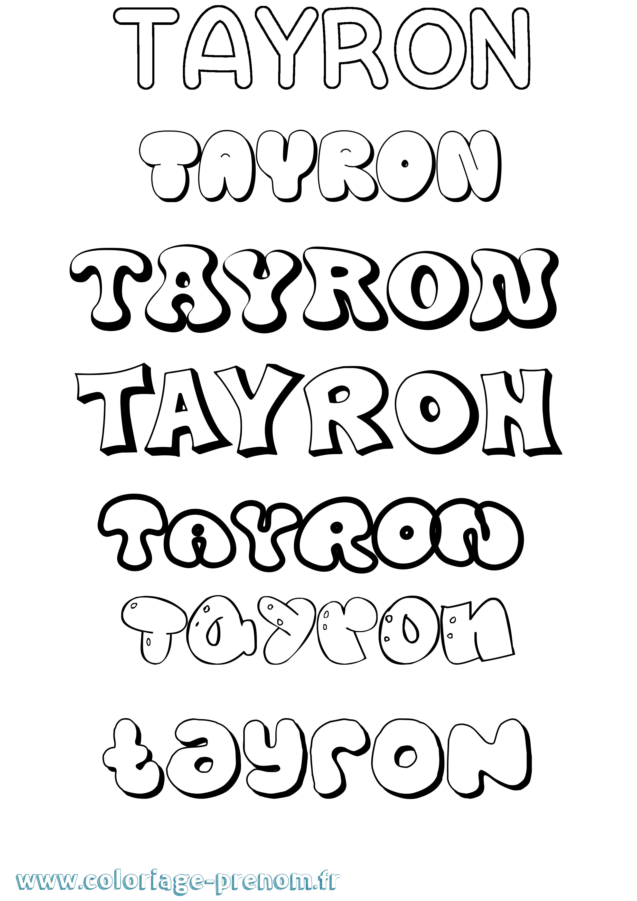 Coloriage prénom Tayron Bubble
