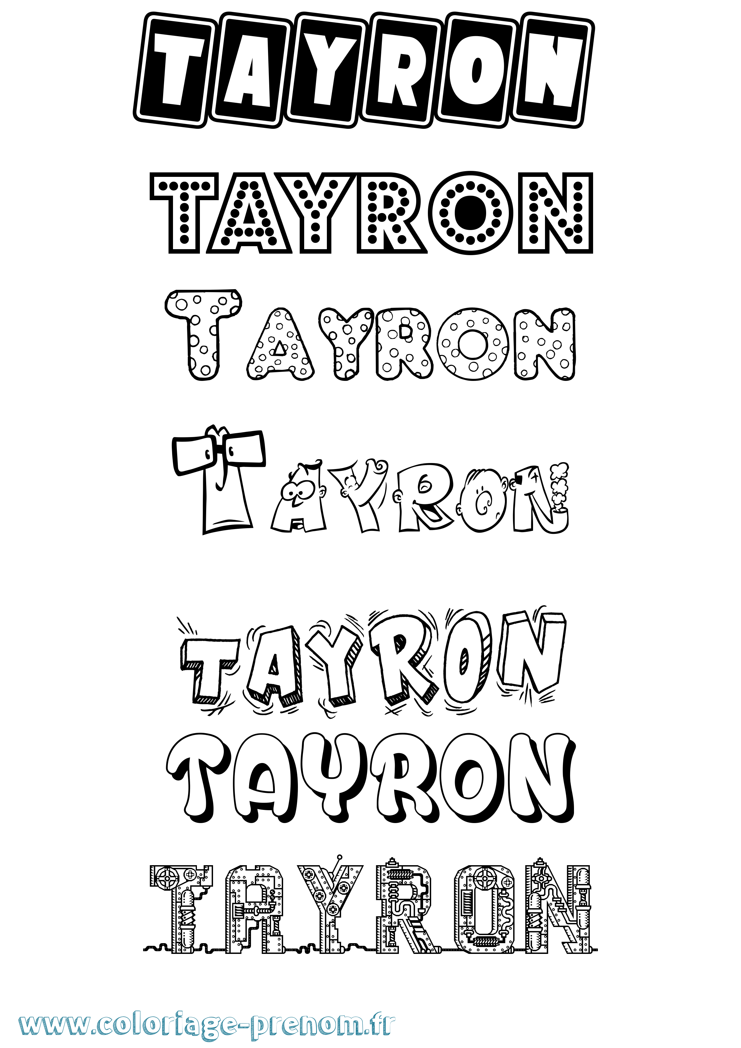 Coloriage prénom Tayron Fun