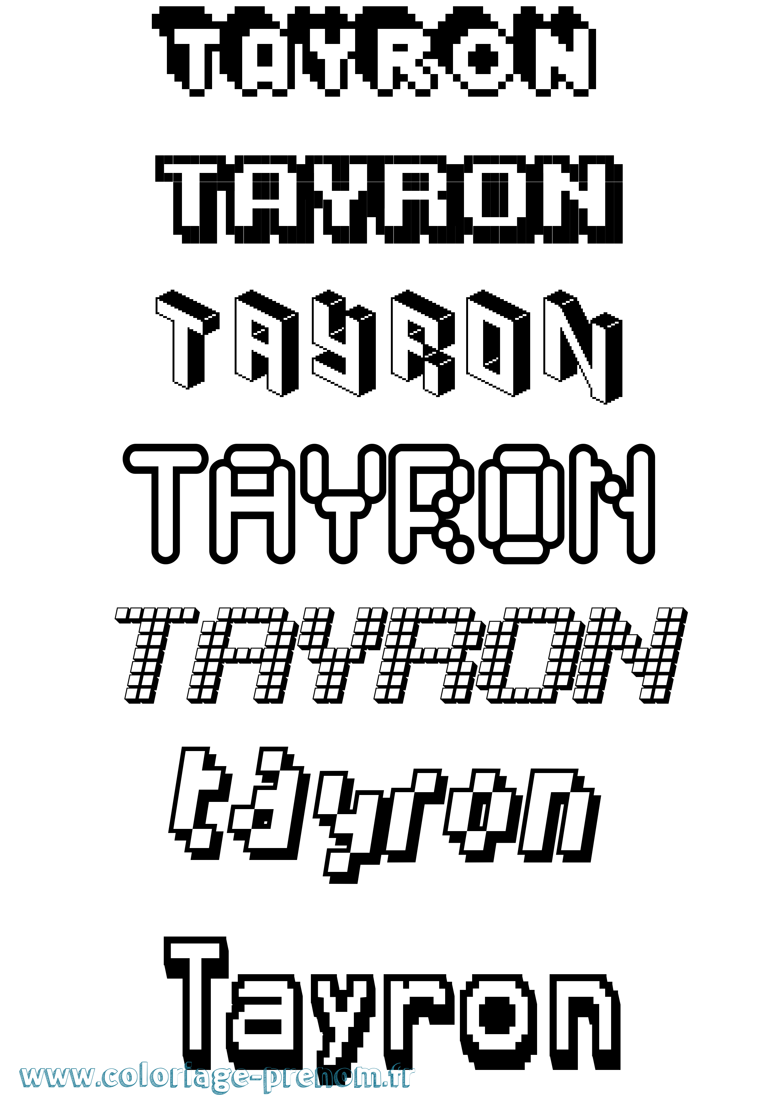 Coloriage prénom Tayron Pixel