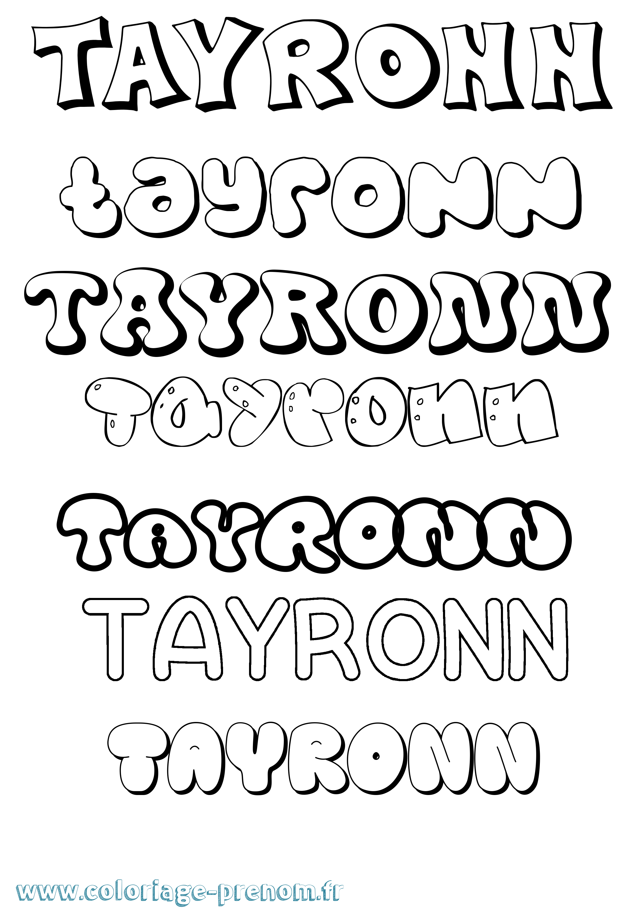 Coloriage prénom Tayronn Bubble