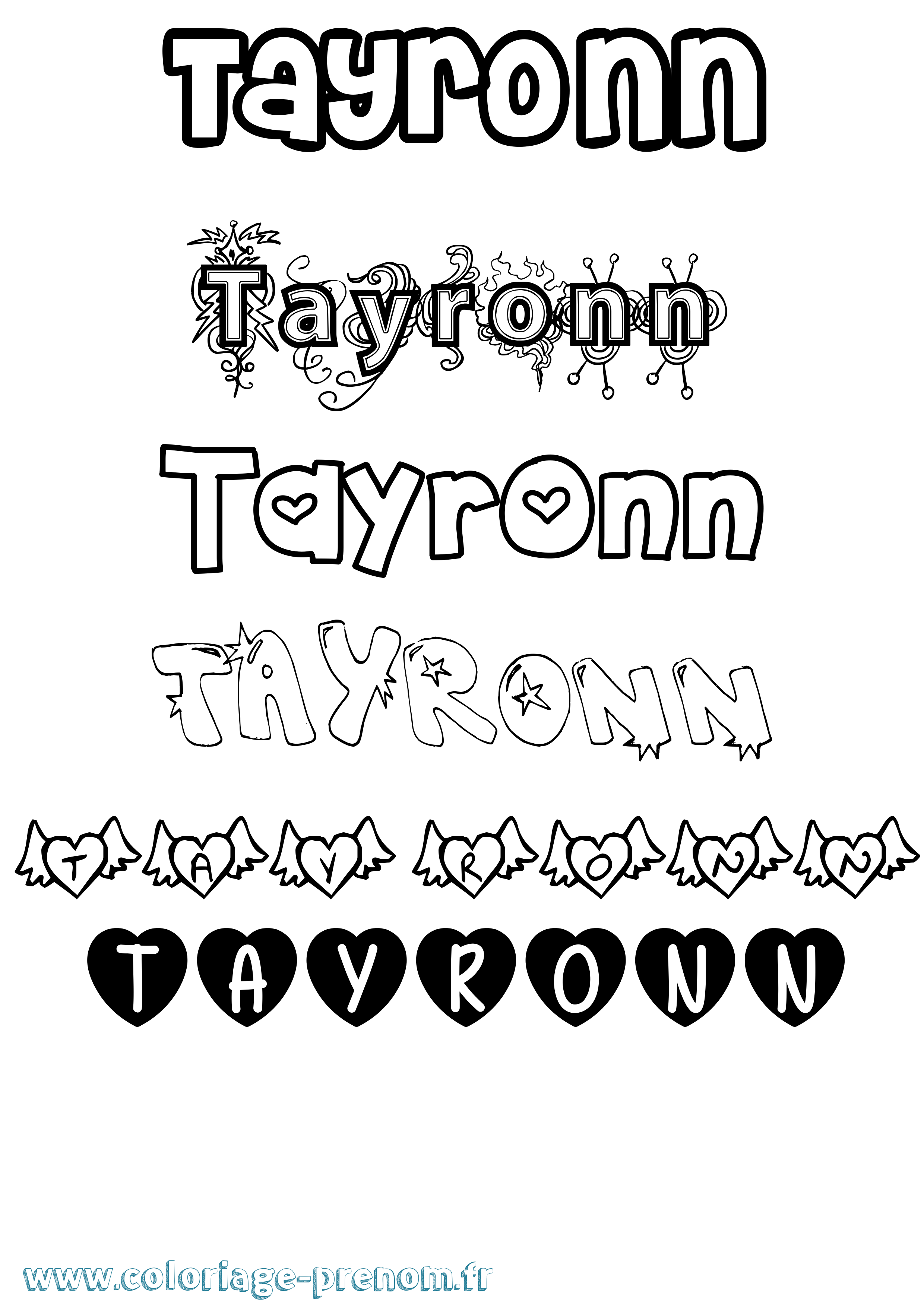 Coloriage prénom Tayronn Girly