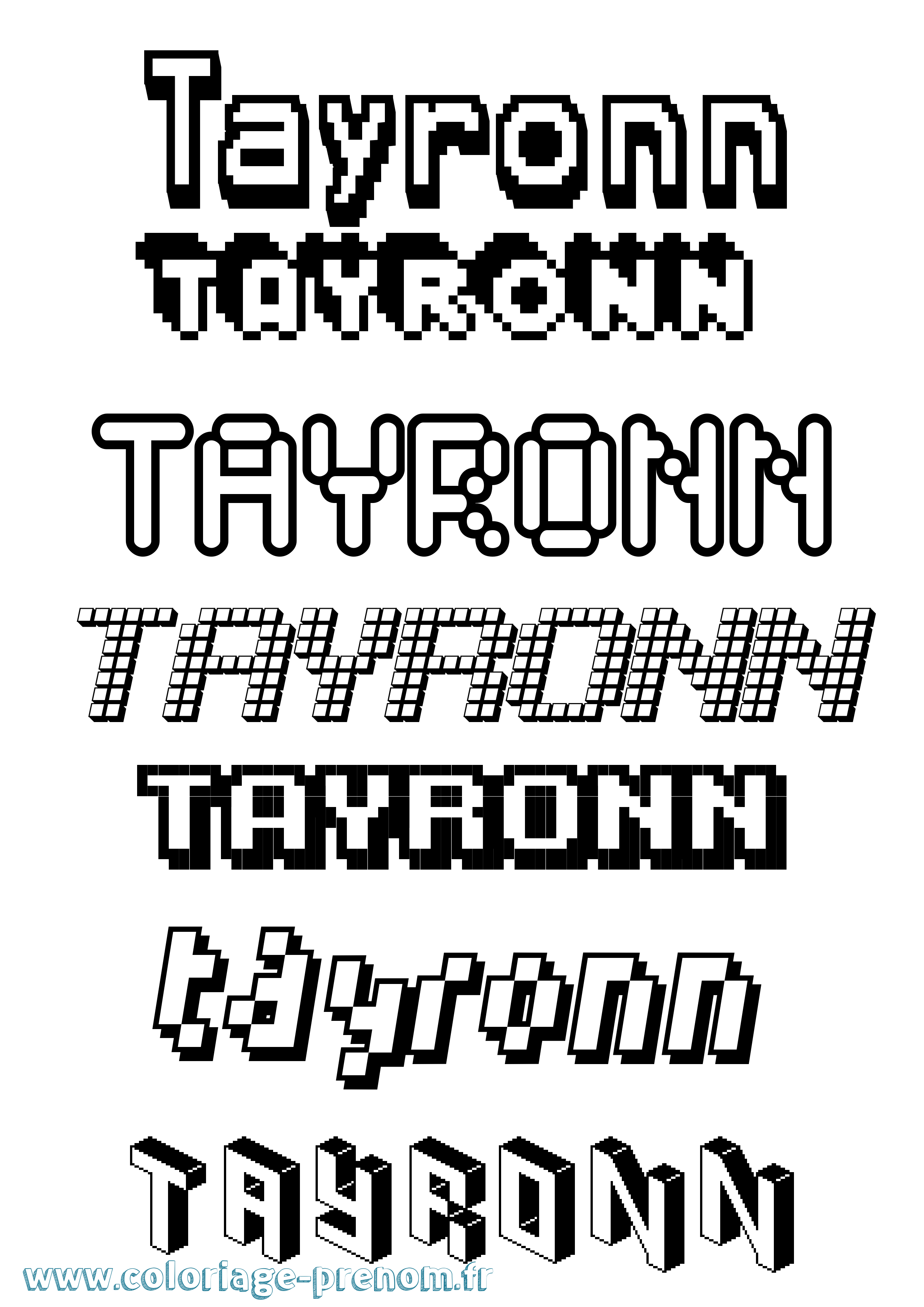 Coloriage prénom Tayronn Pixel