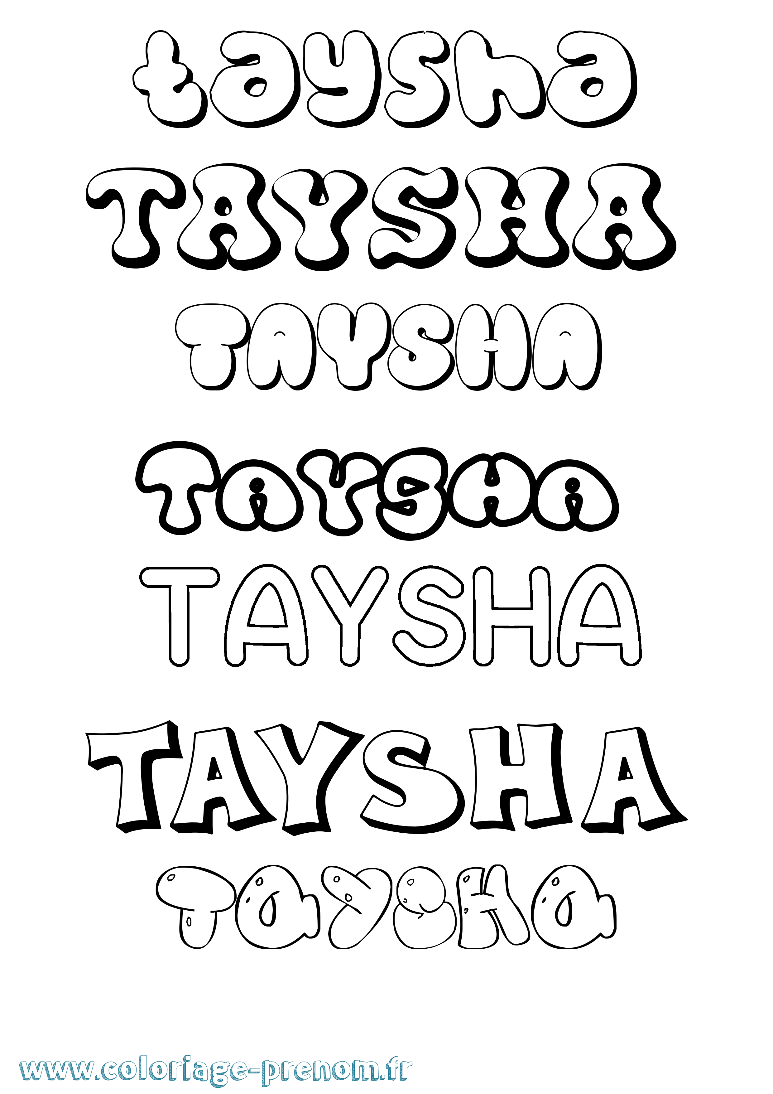 Coloriage prénom Taysha Bubble