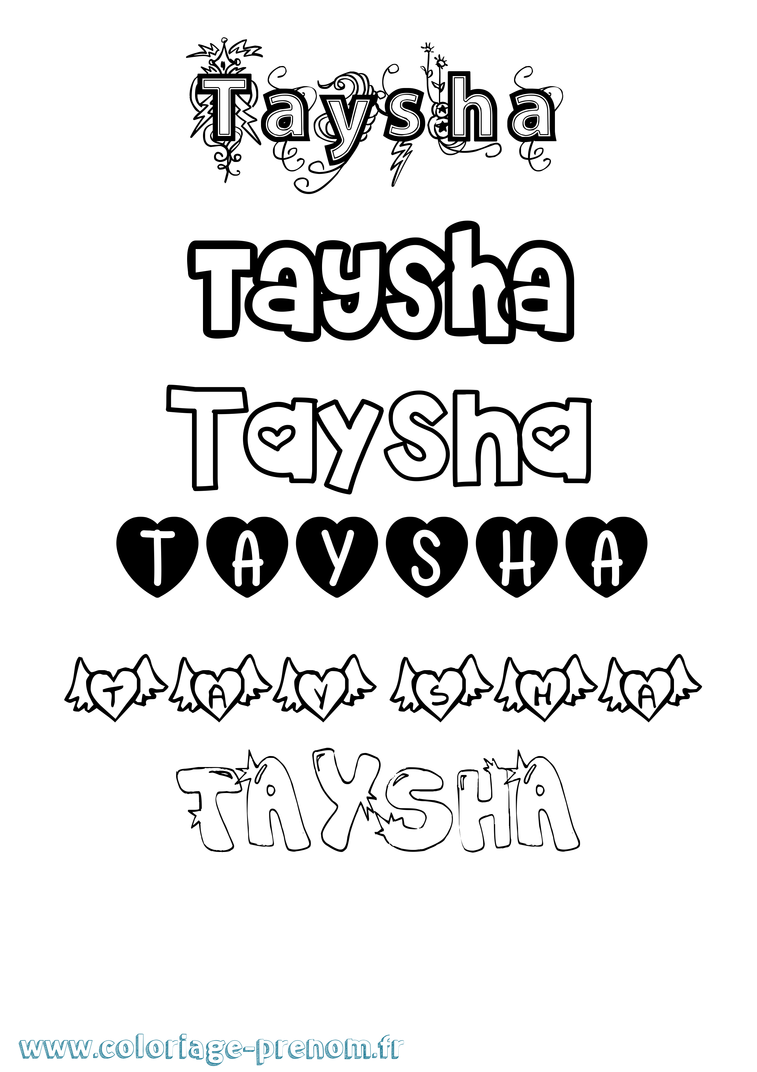 Coloriage prénom Taysha Girly