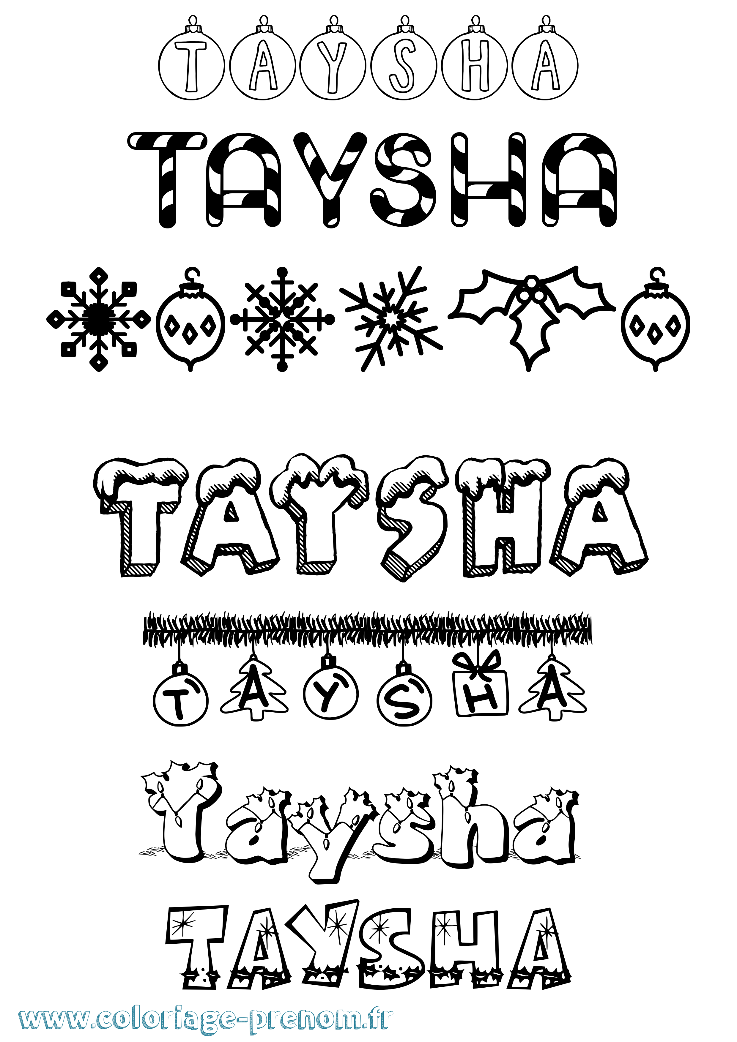 Coloriage prénom Taysha Noël