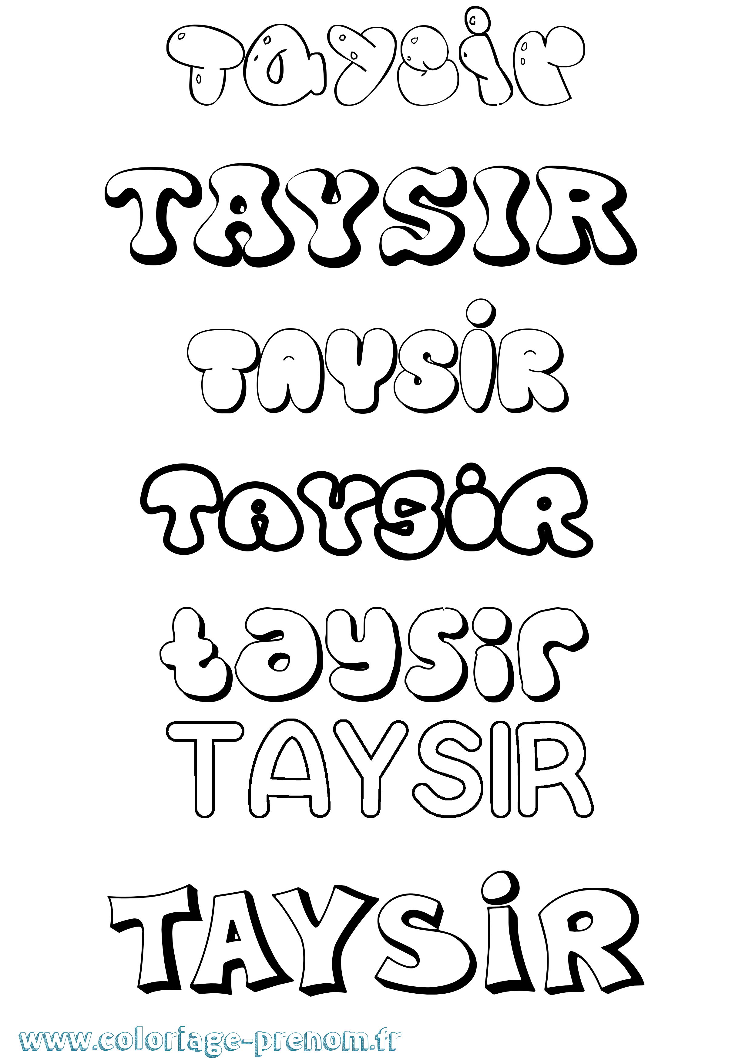 Coloriage prénom Taysir Bubble
