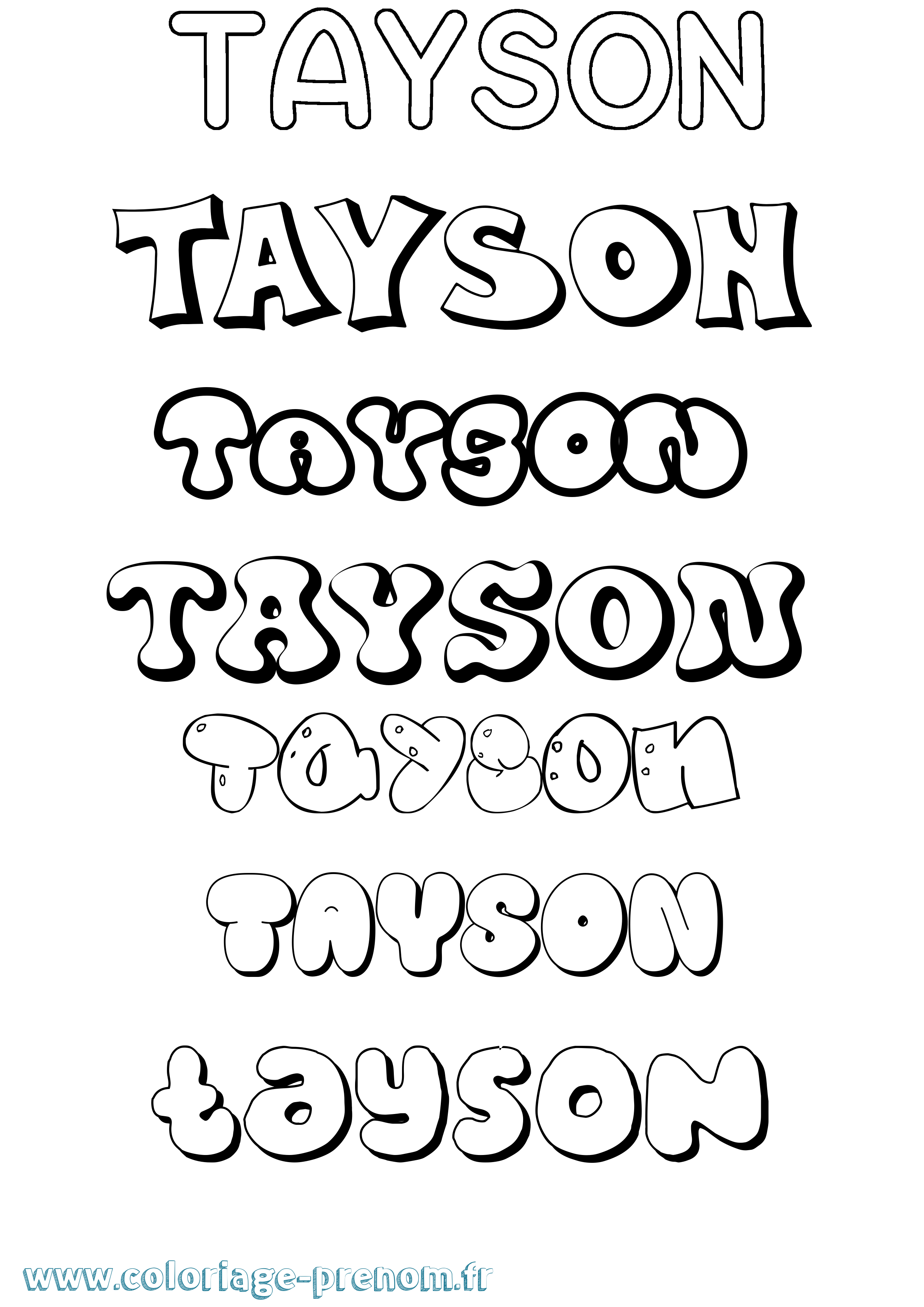 Coloriage prénom Tayson Bubble