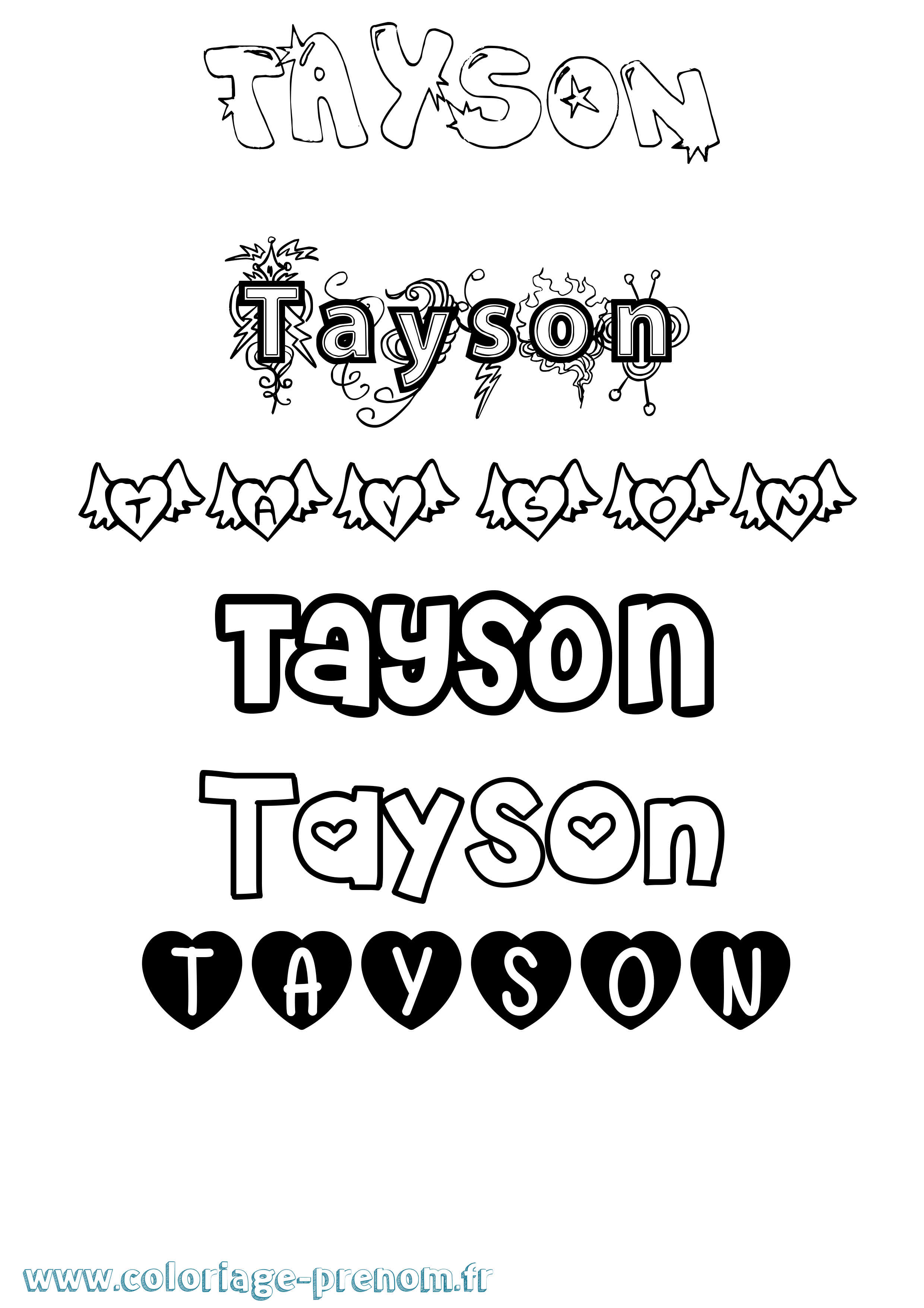 Coloriage prénom Tayson Girly