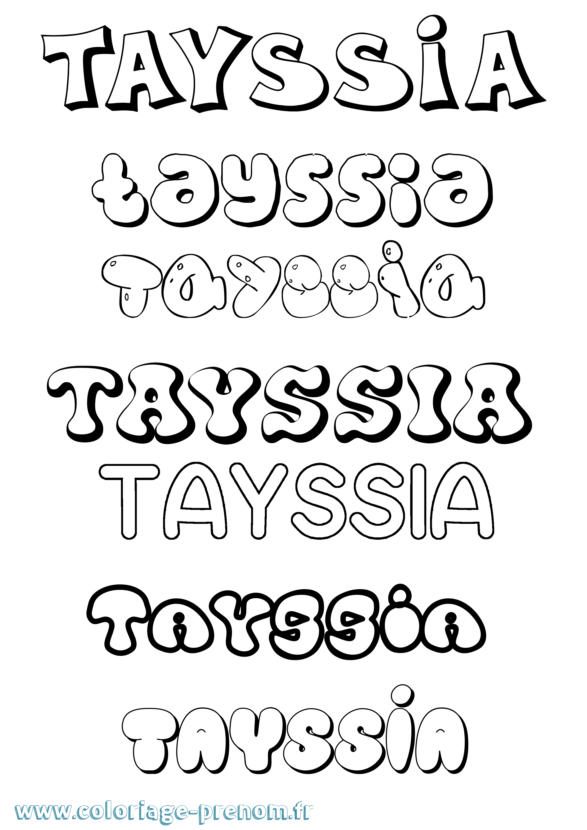 Coloriage prénom Tayssia Bubble