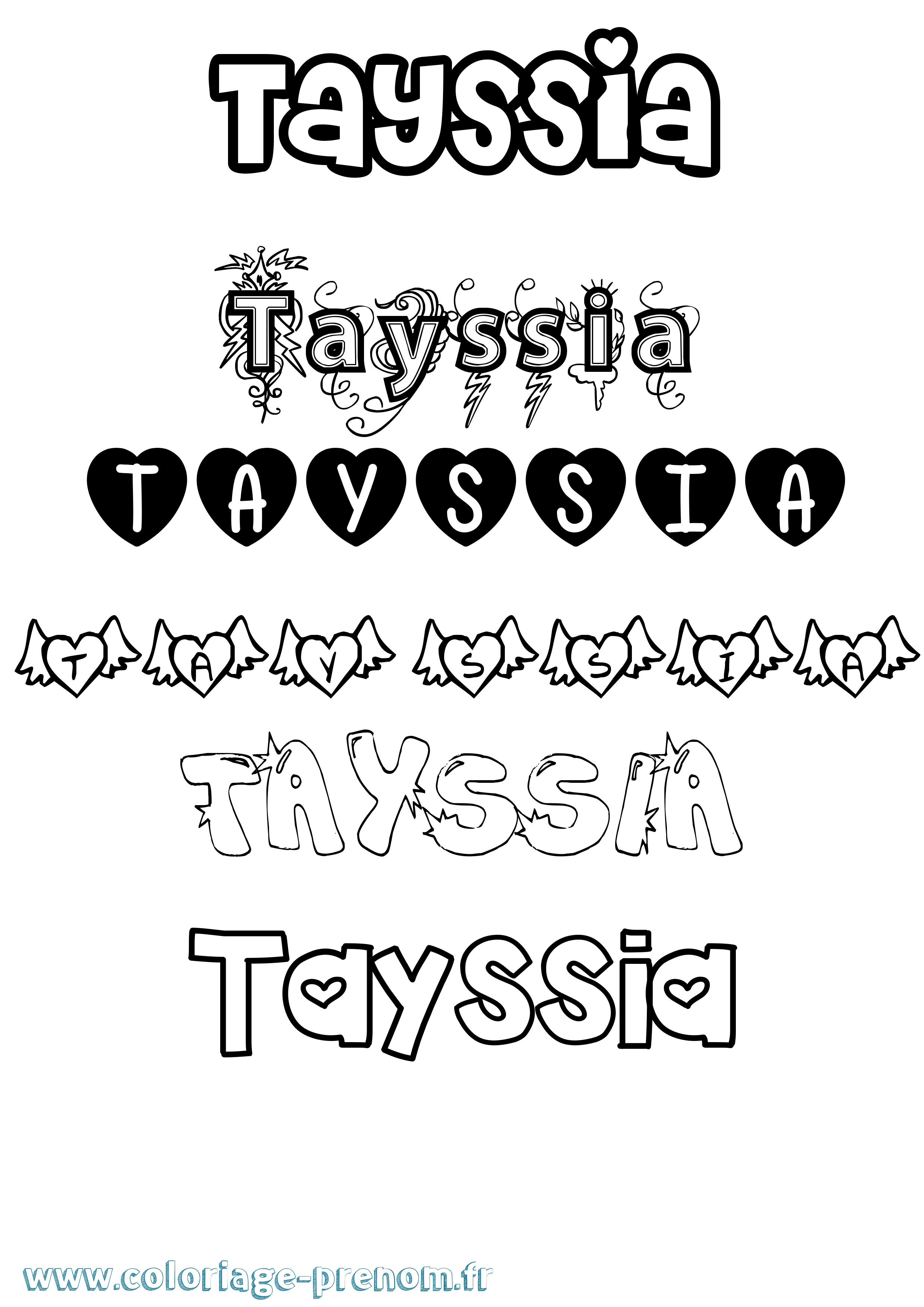 Coloriage prénom Tayssia Girly