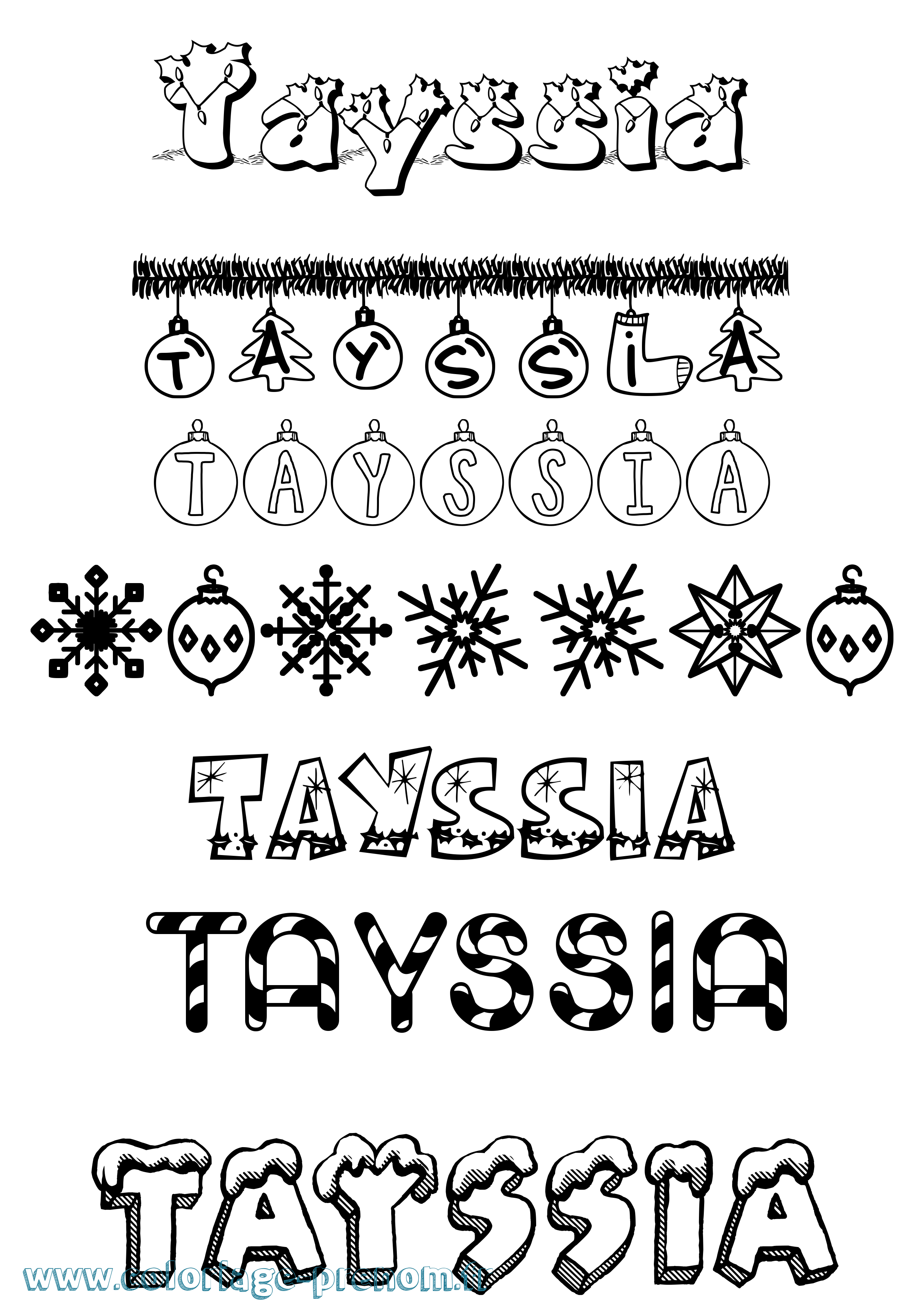Coloriage prénom Tayssia Noël