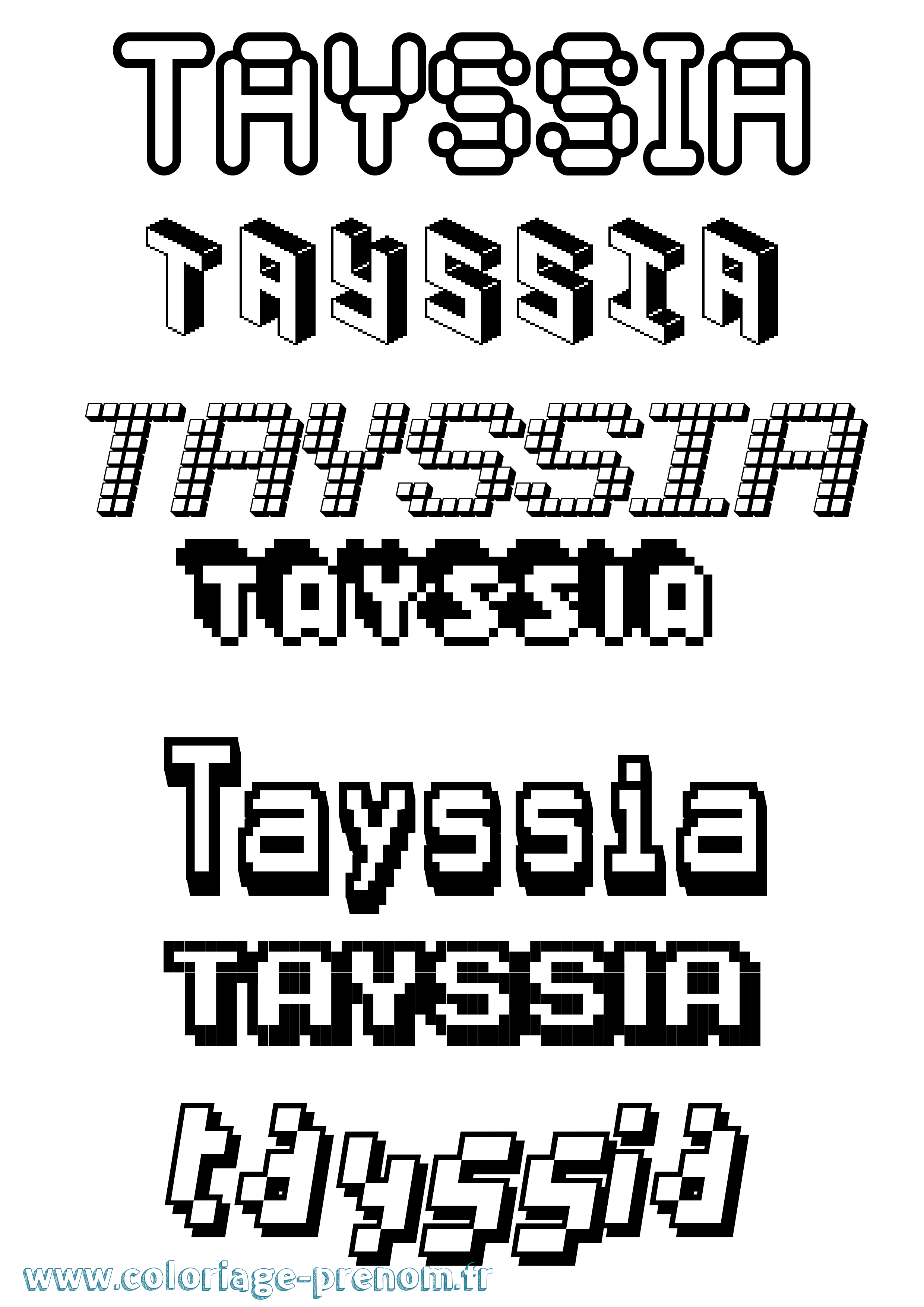 Coloriage prénom Tayssia Pixel