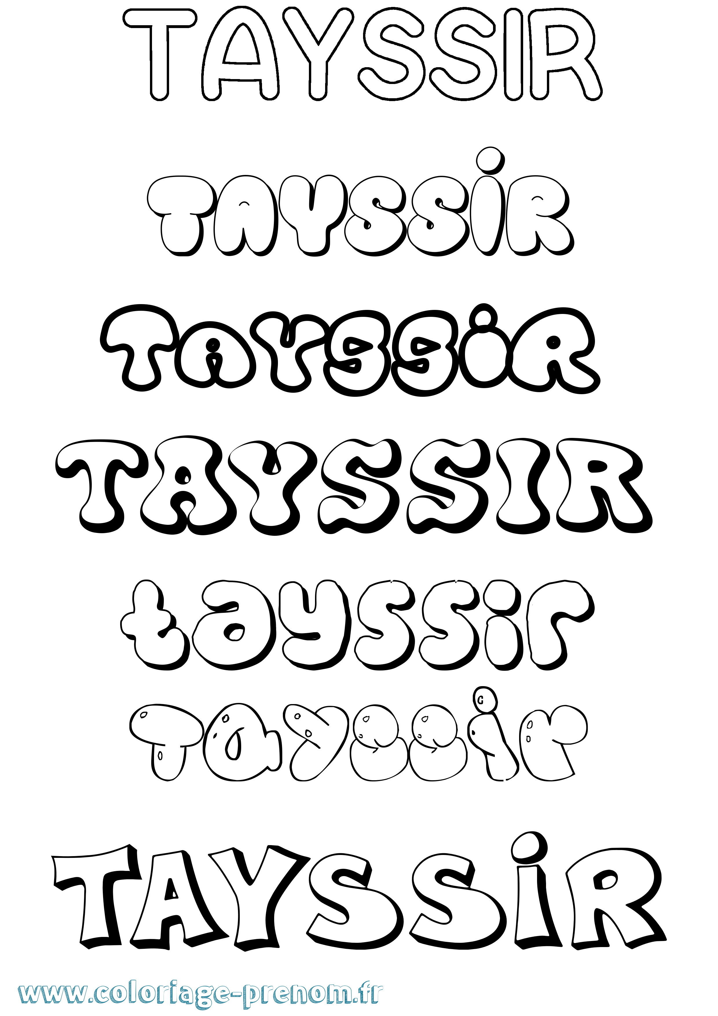 Coloriage prénom Tayssir Bubble