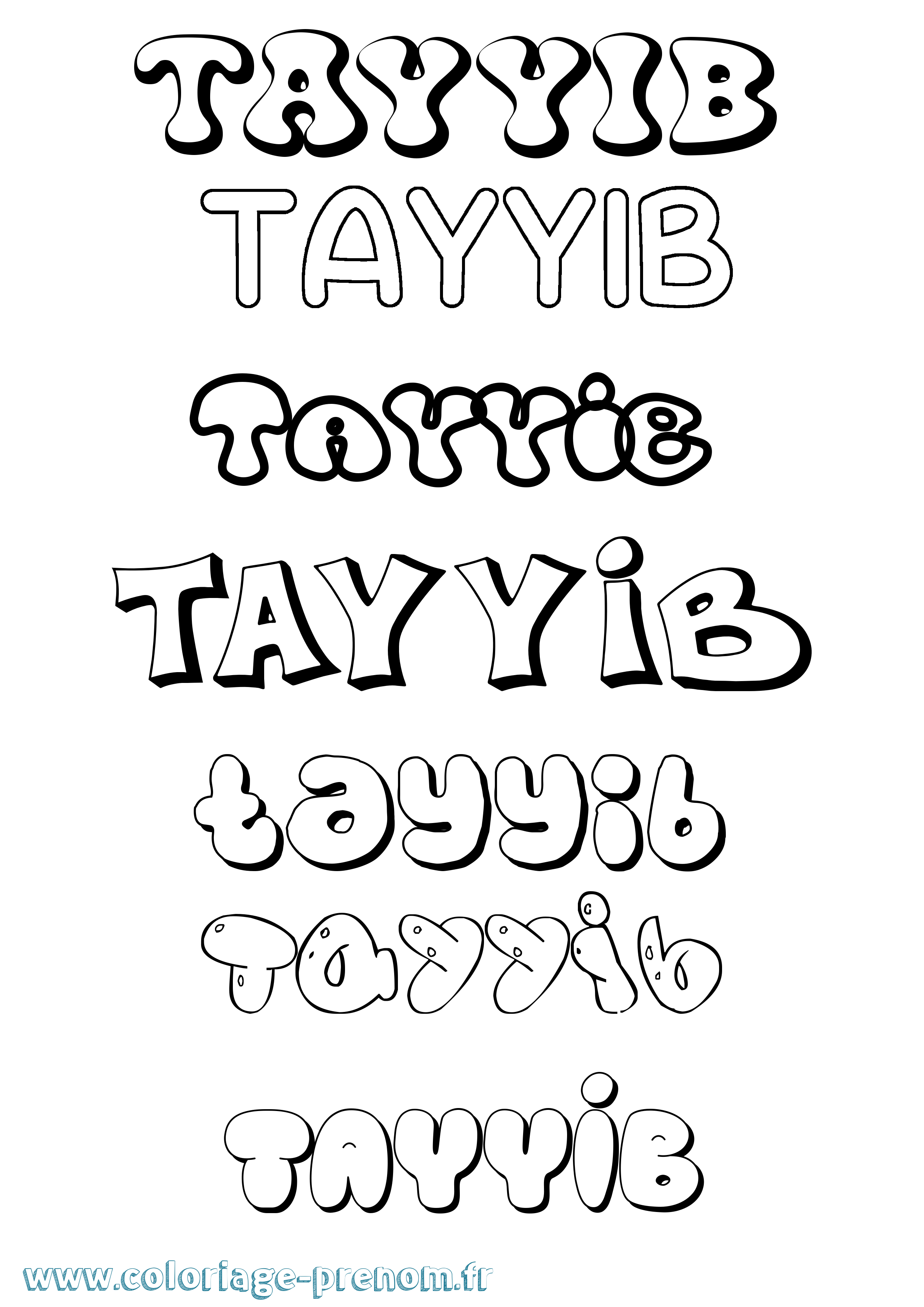 Coloriage prénom Tayyib Bubble