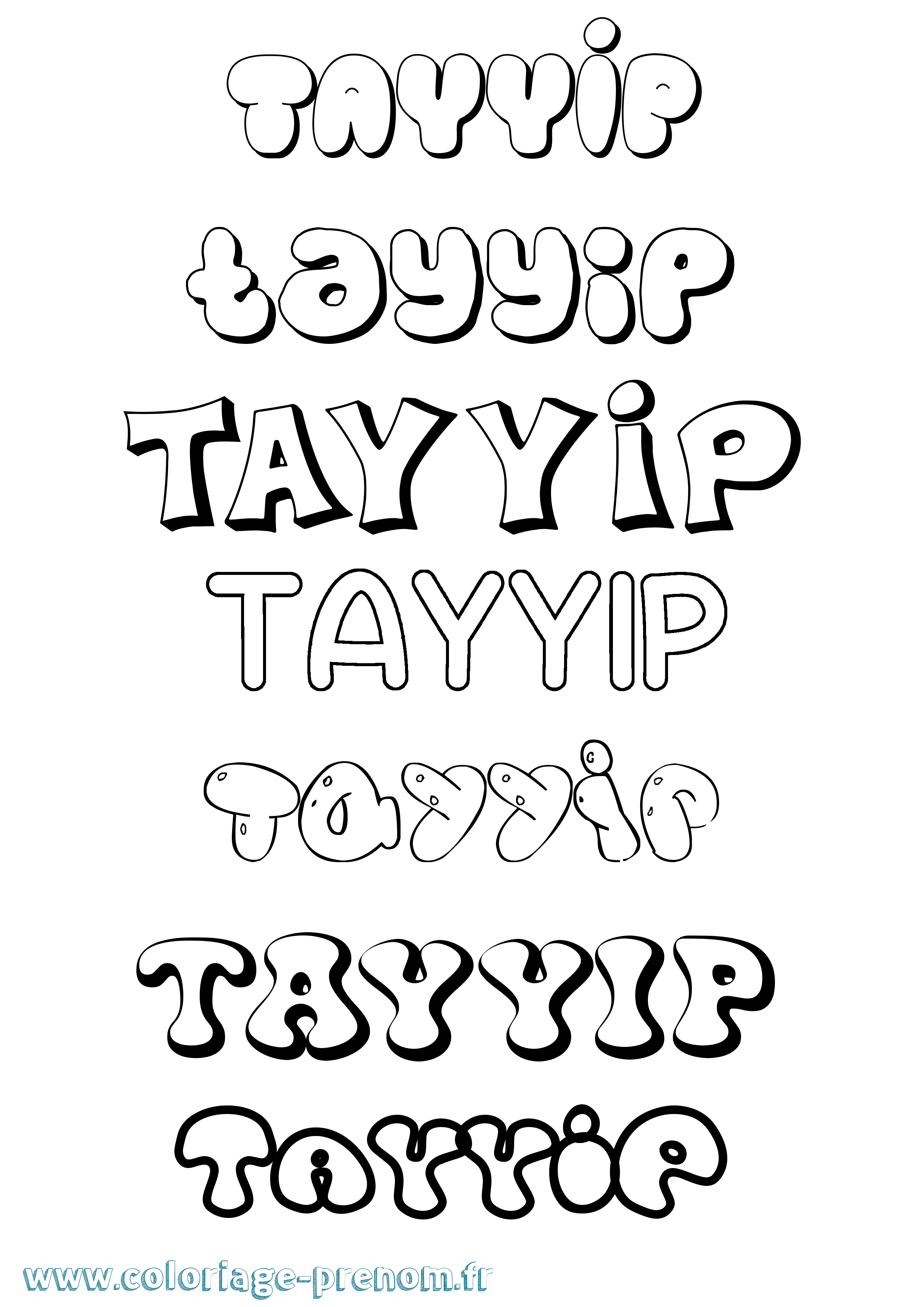 Coloriage prénom Tayyip Bubble